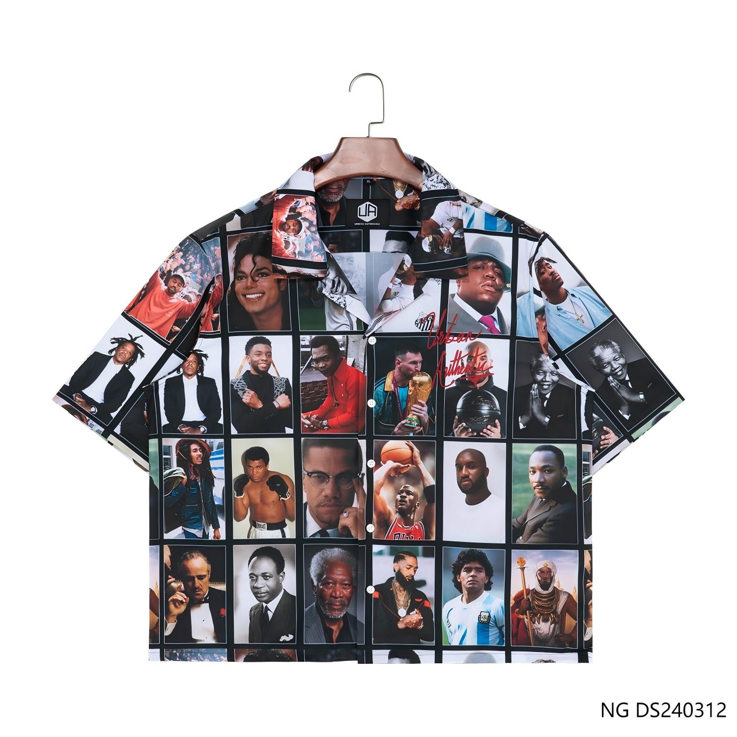 Men's  97% Microfiber  3% Spandex  Short Sleeve Button Down Shirts With A Photo Wall  Printing Some Celeberities