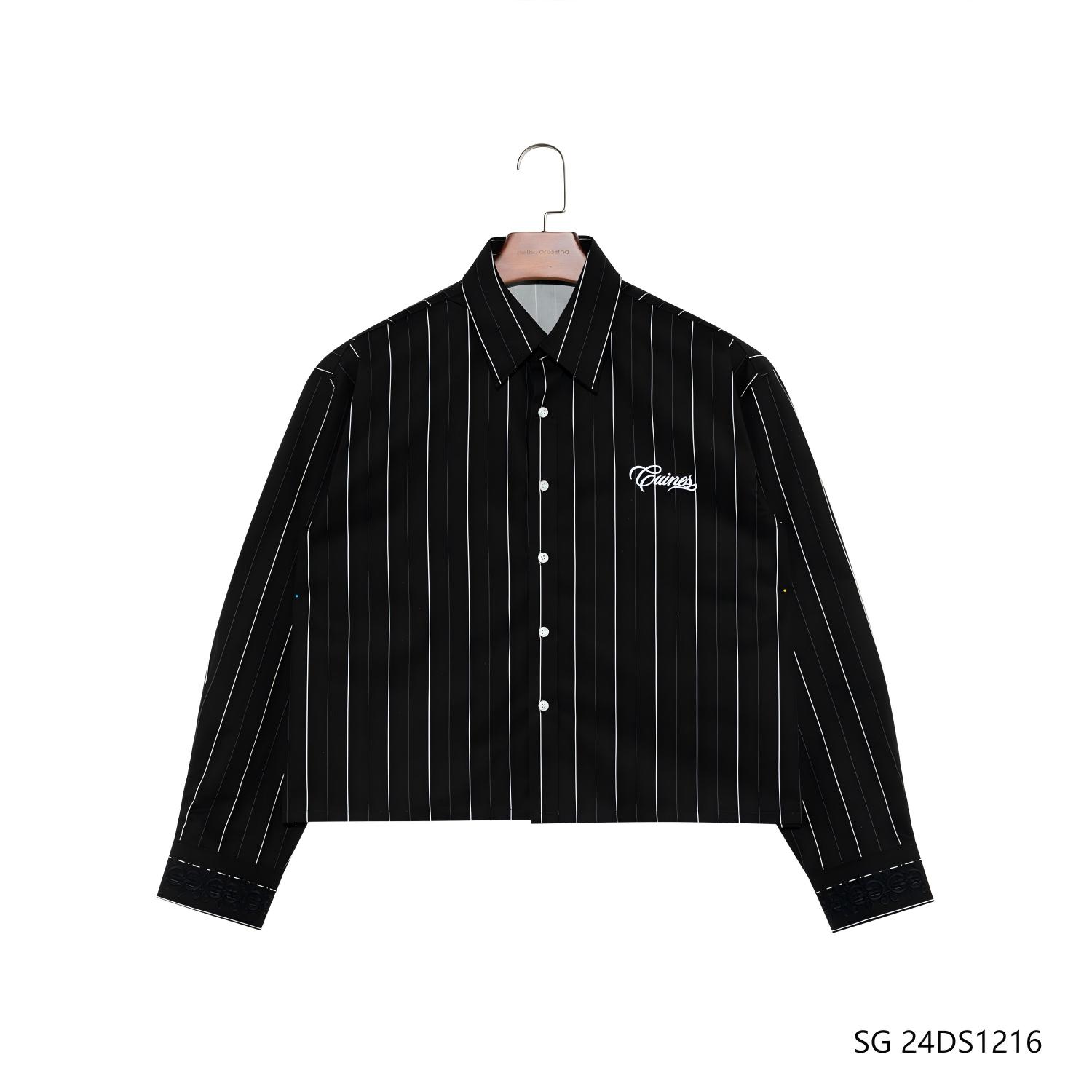  New Style Men's 100% Cotton Plain Vertical  White And Black Stripes Button Down Long Sleeve Shirts With Embroidered Cuffs