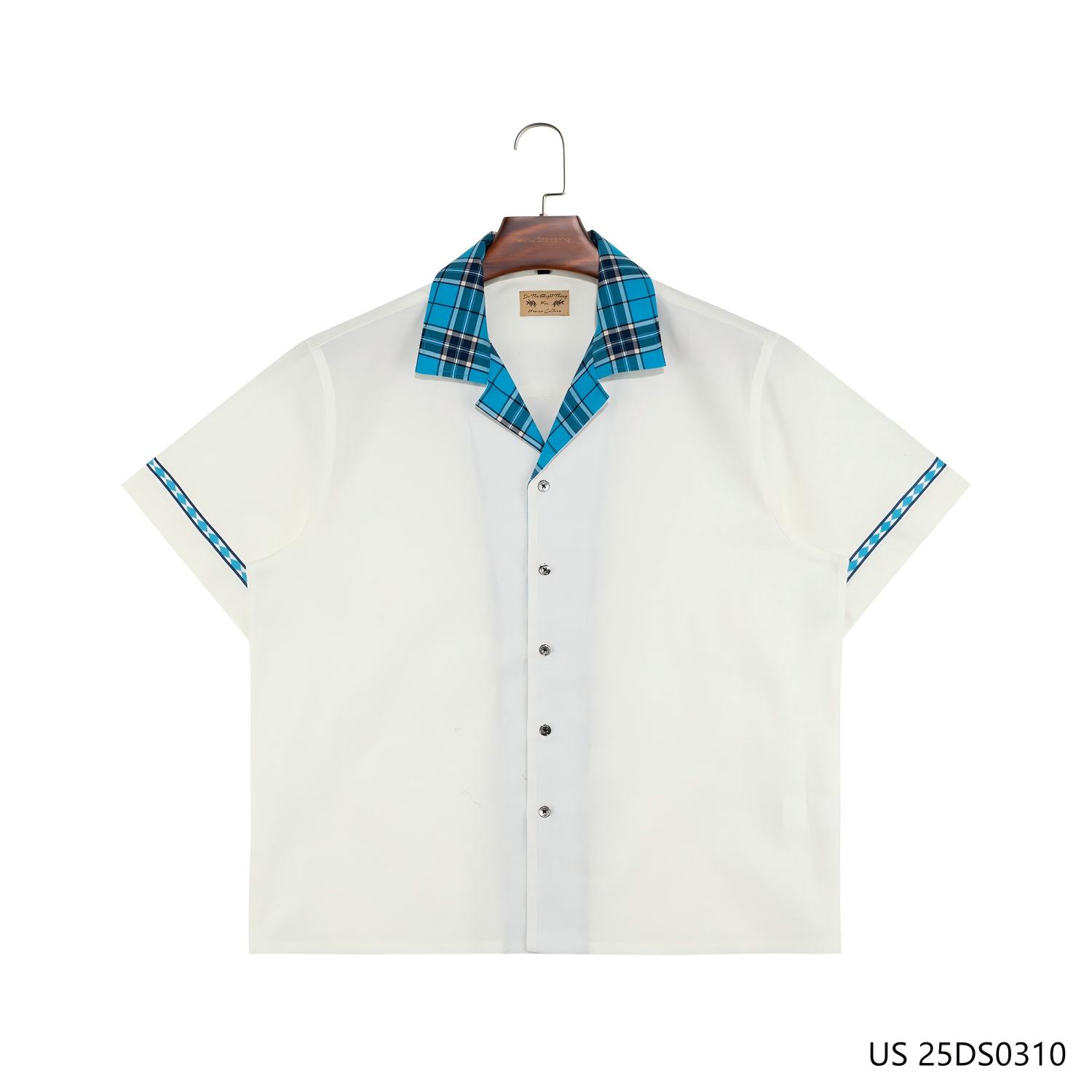 2025 New Style Custom Cuban Camp Western Contrast Collar Men's Summer Casual Hawaiian Printed Poplin Shirts