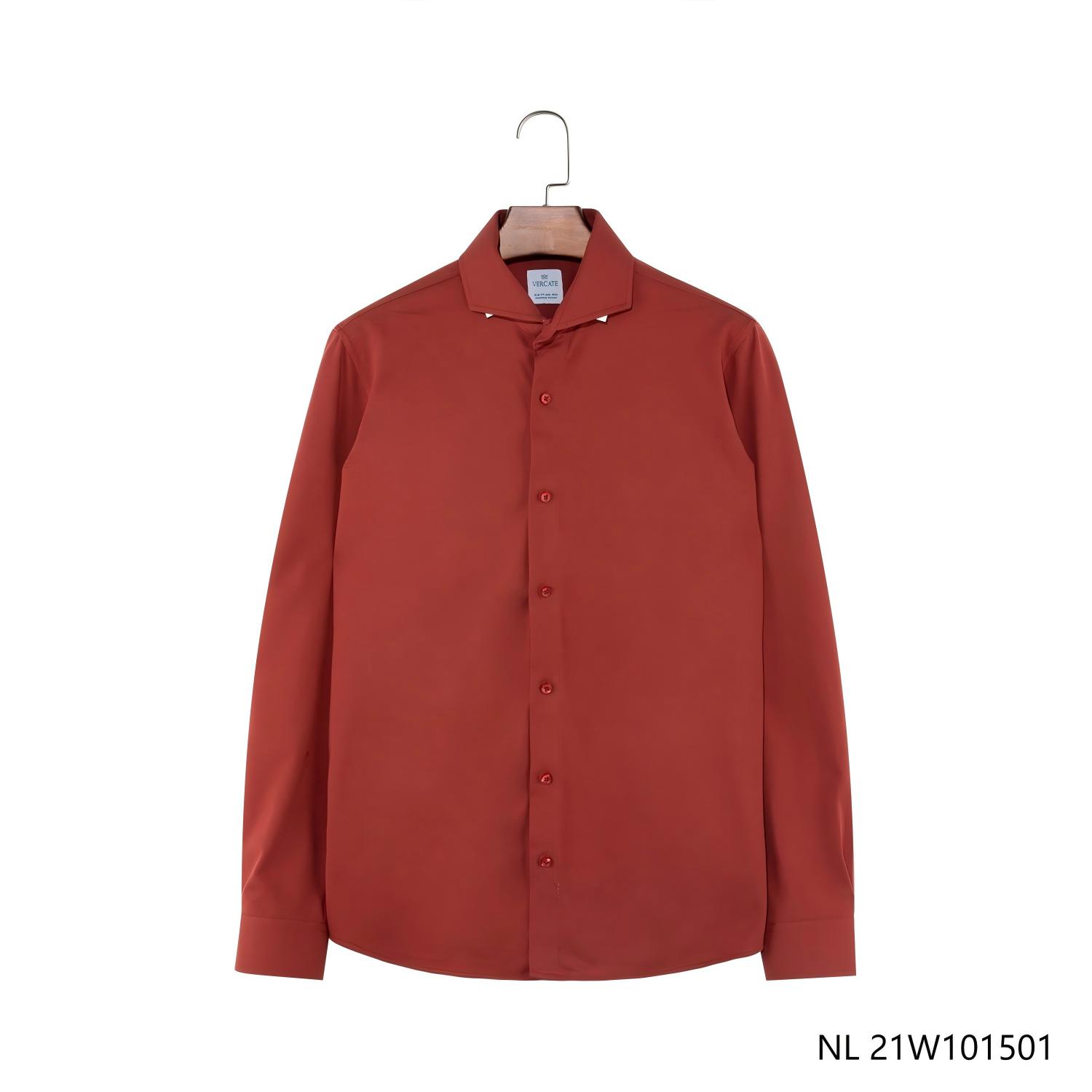 Men's  Red Slim Fit Round Hem Button Down Long Sleeve Shirts With a Turn-down Collar