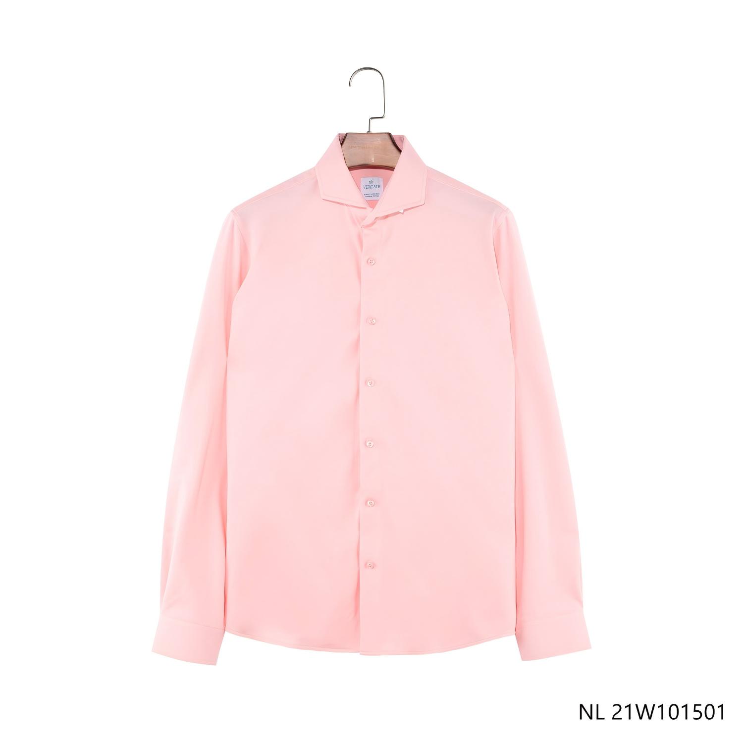 Men's  Pink Slim Fit Round Hem Button Down Long Sleeve Shirts With a Turn-down Collar
