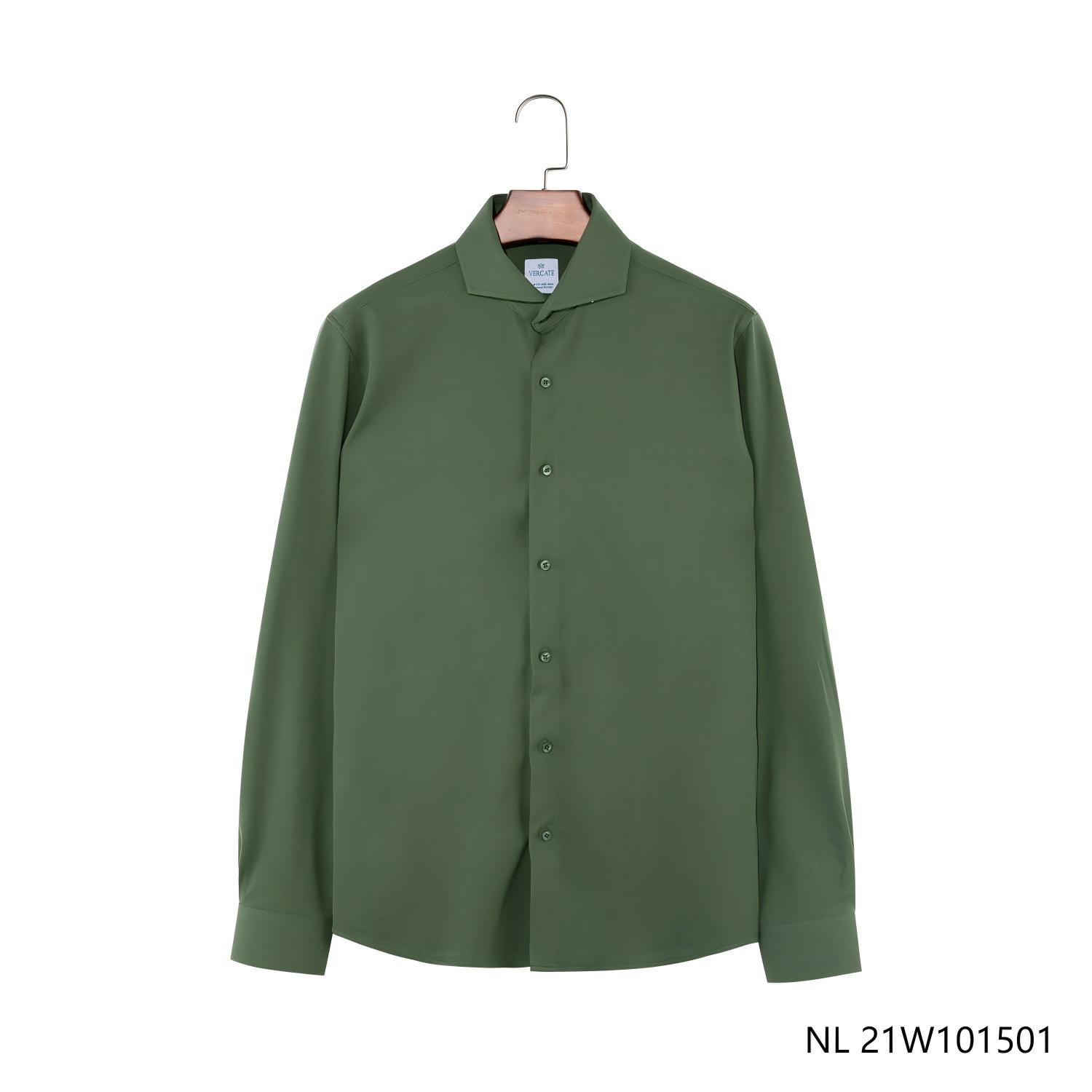 Men's Green Slim Fit Round Hem Button Down Long Sleeve Shirts With a Turn-down Collar