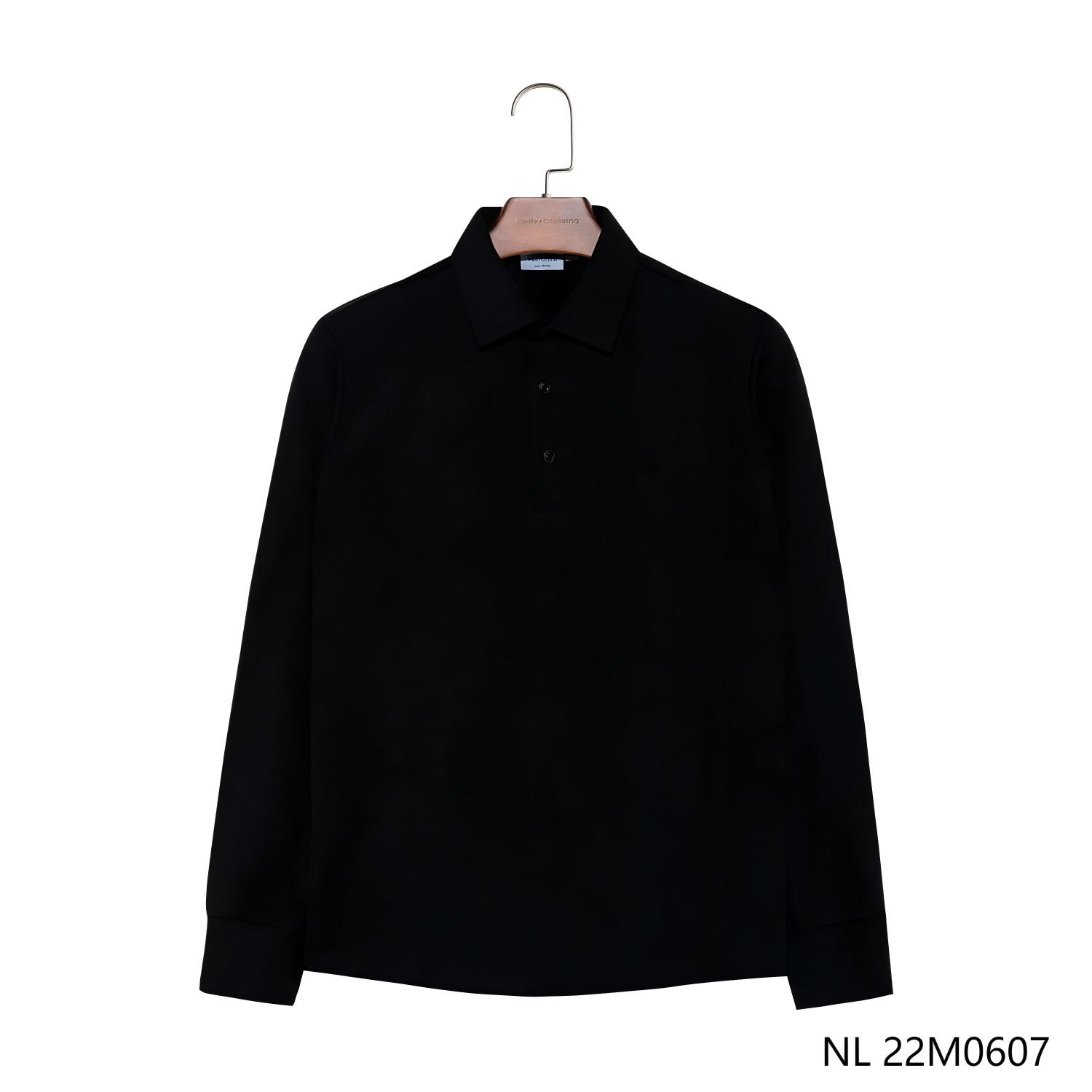 Men's 96% Cotton 4% Spandex Black Embroidered Long Sleeve Polo Shirts