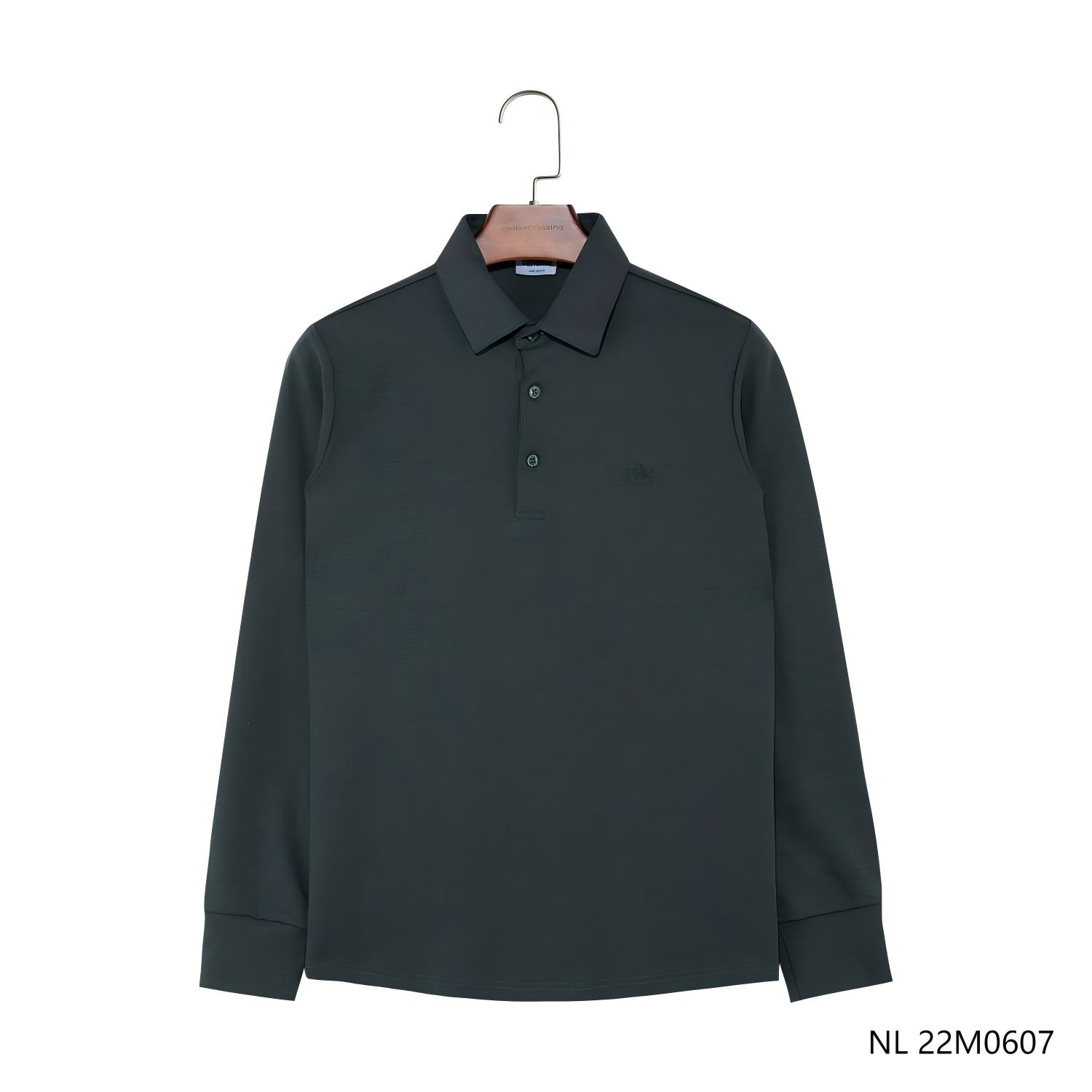 Men's 96% Cotton 4% Spandex Dark Blue Embroidered Long Sleeve Polo Shirts