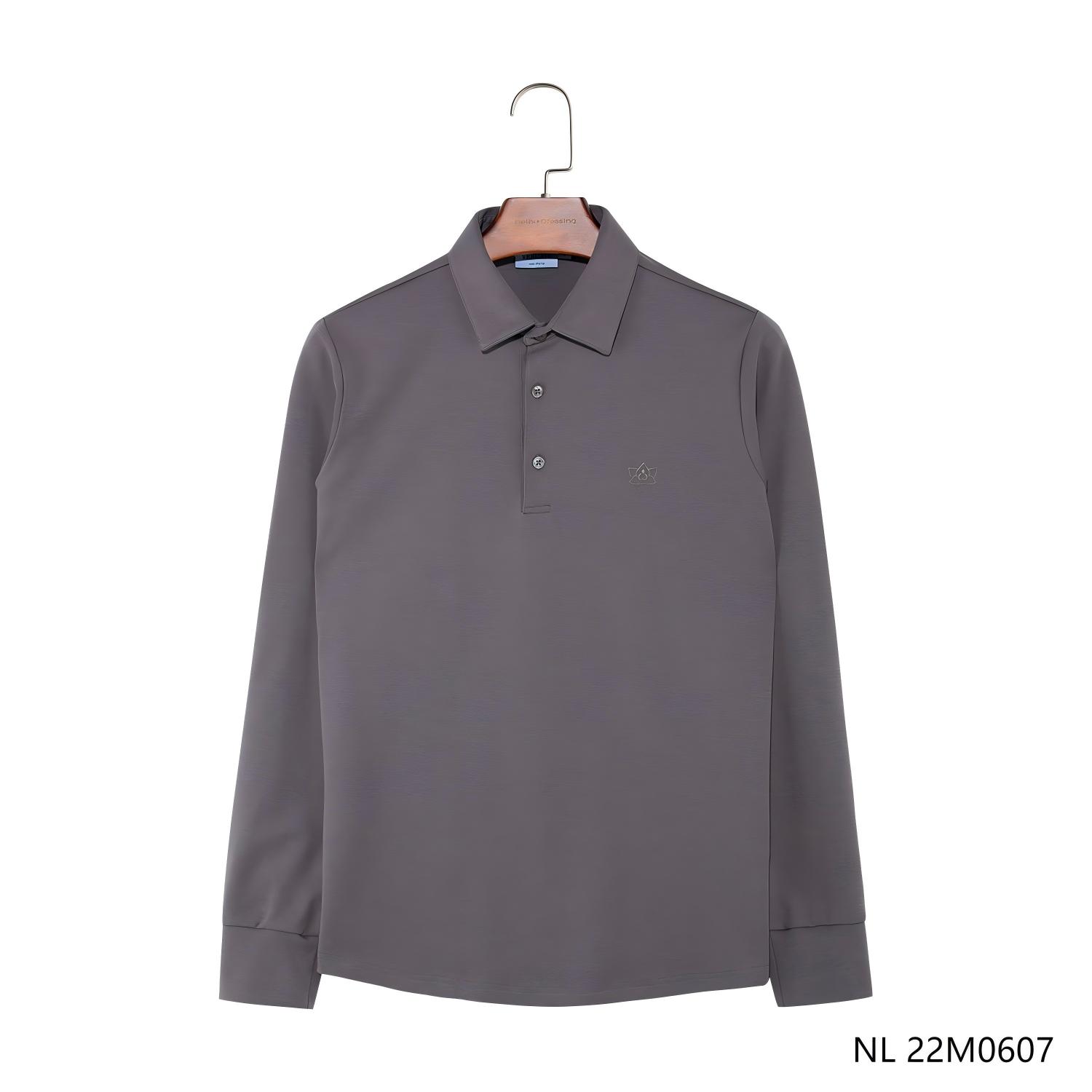 Men's 96% Cotton 4% Spandex Gray Embroidered Long Sleeve Polo Shirts