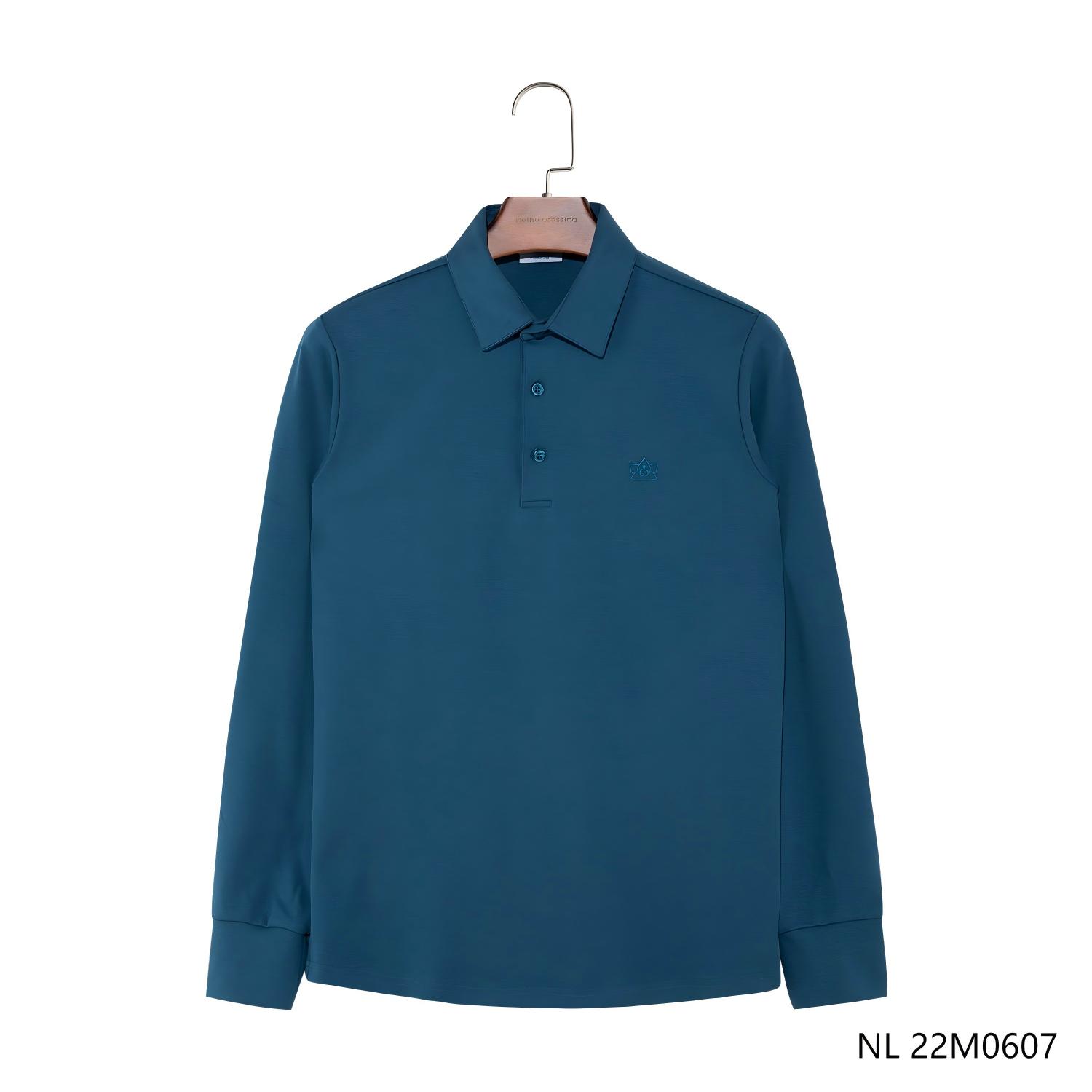 Men's 96% Cotton 4% Spandex Blue Embroidered Long Sleeve Polo Shirts