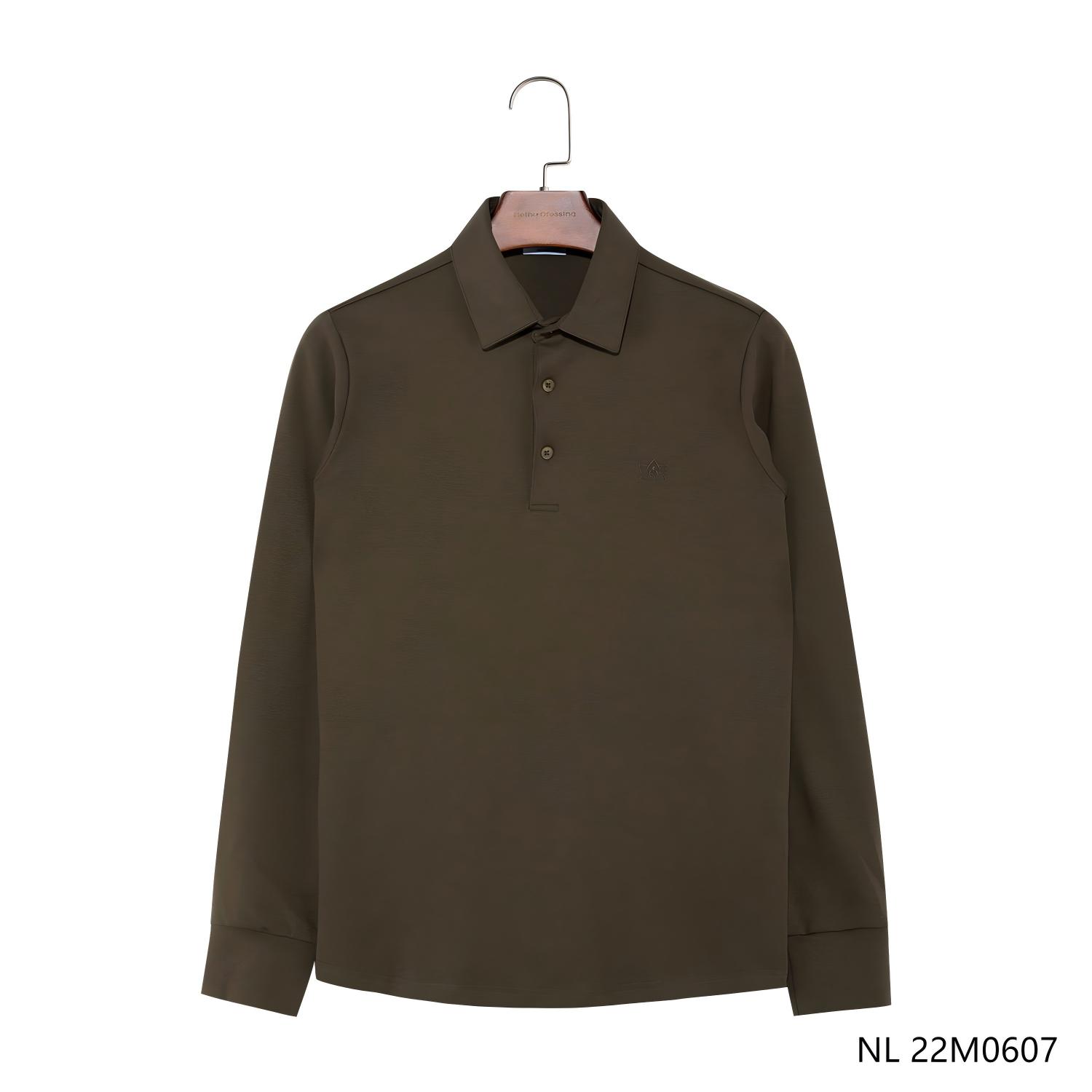 Men's 96% Cotton 4% Spandex Khaki Embroidered Long Sleeve Polo Shirts