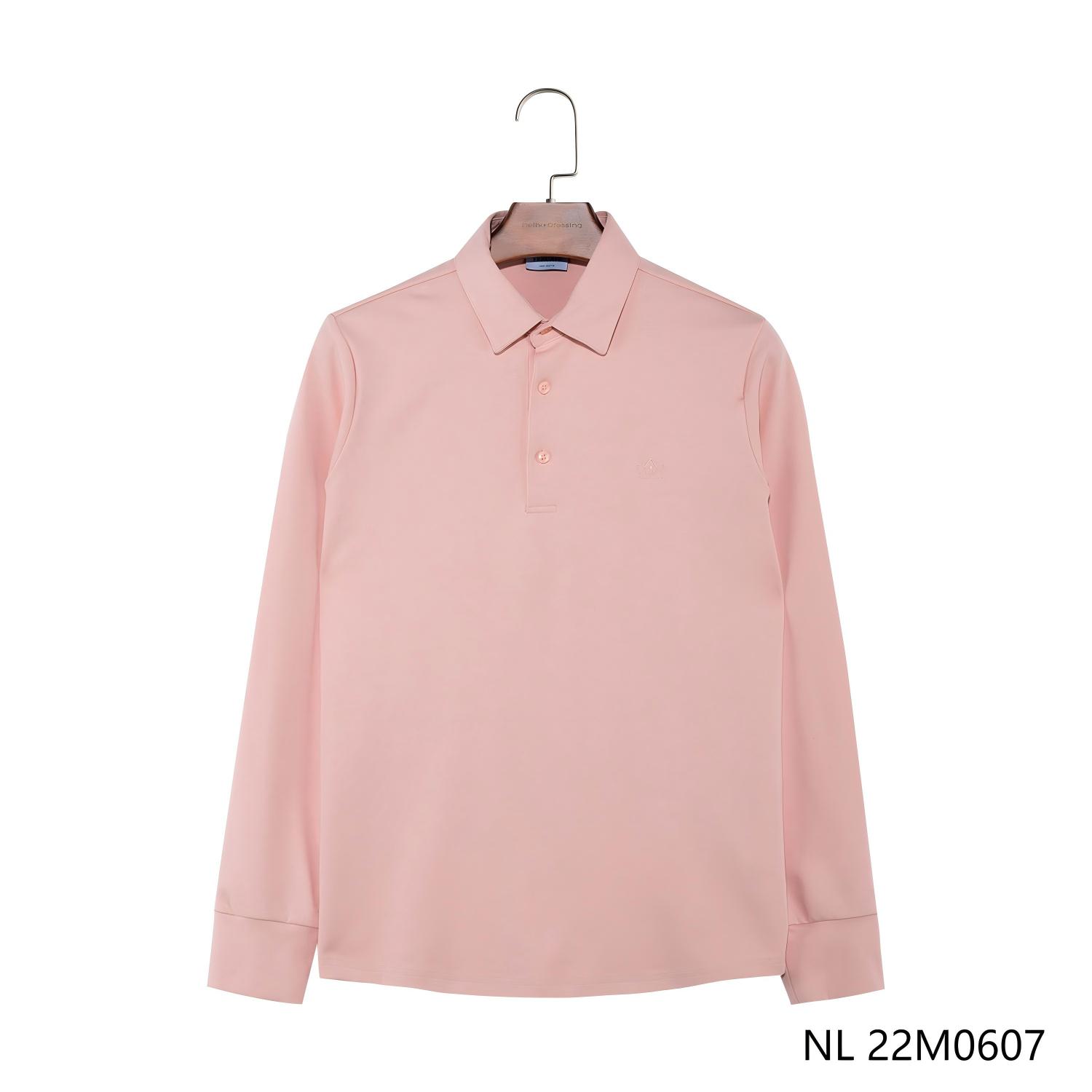 Men's 96% Cotton 4% Spandex Light Pink  Embroidered Long Sleeve Polo Shirts