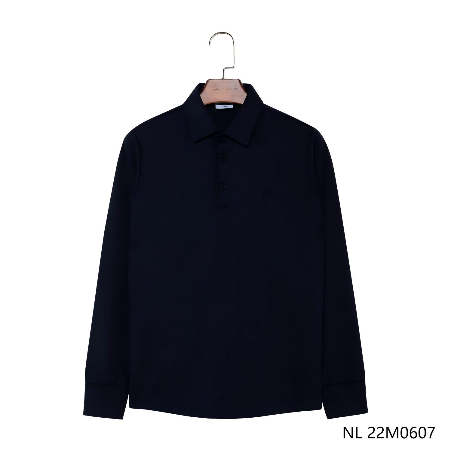 Men's 96% Cotton 4% Spandex Dark Blue Embroidered Long Sleeve Polo Shirts