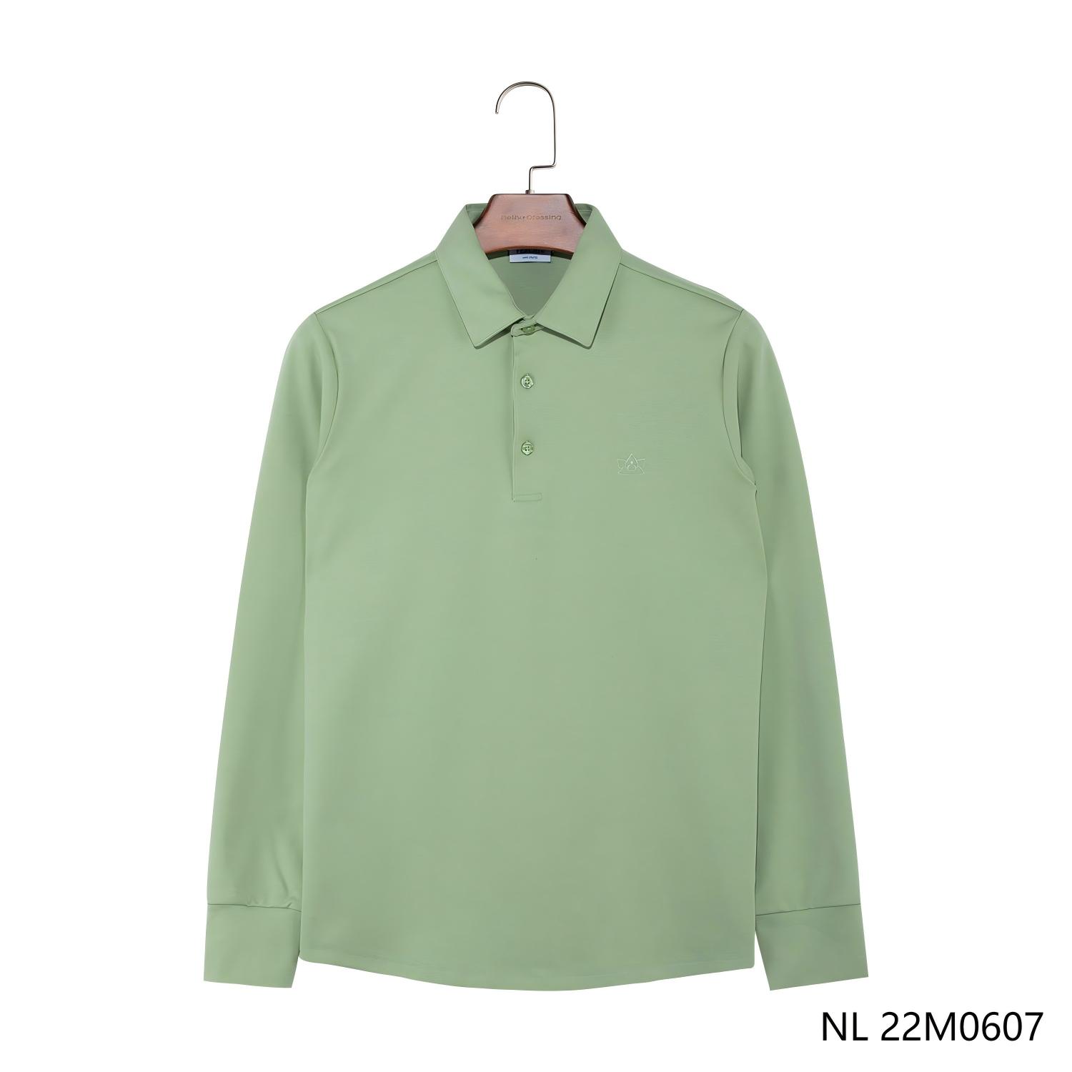 Men's  96% Cotton 4% Spandex Light Green Embroidered Polo Long Sleeve Shirts