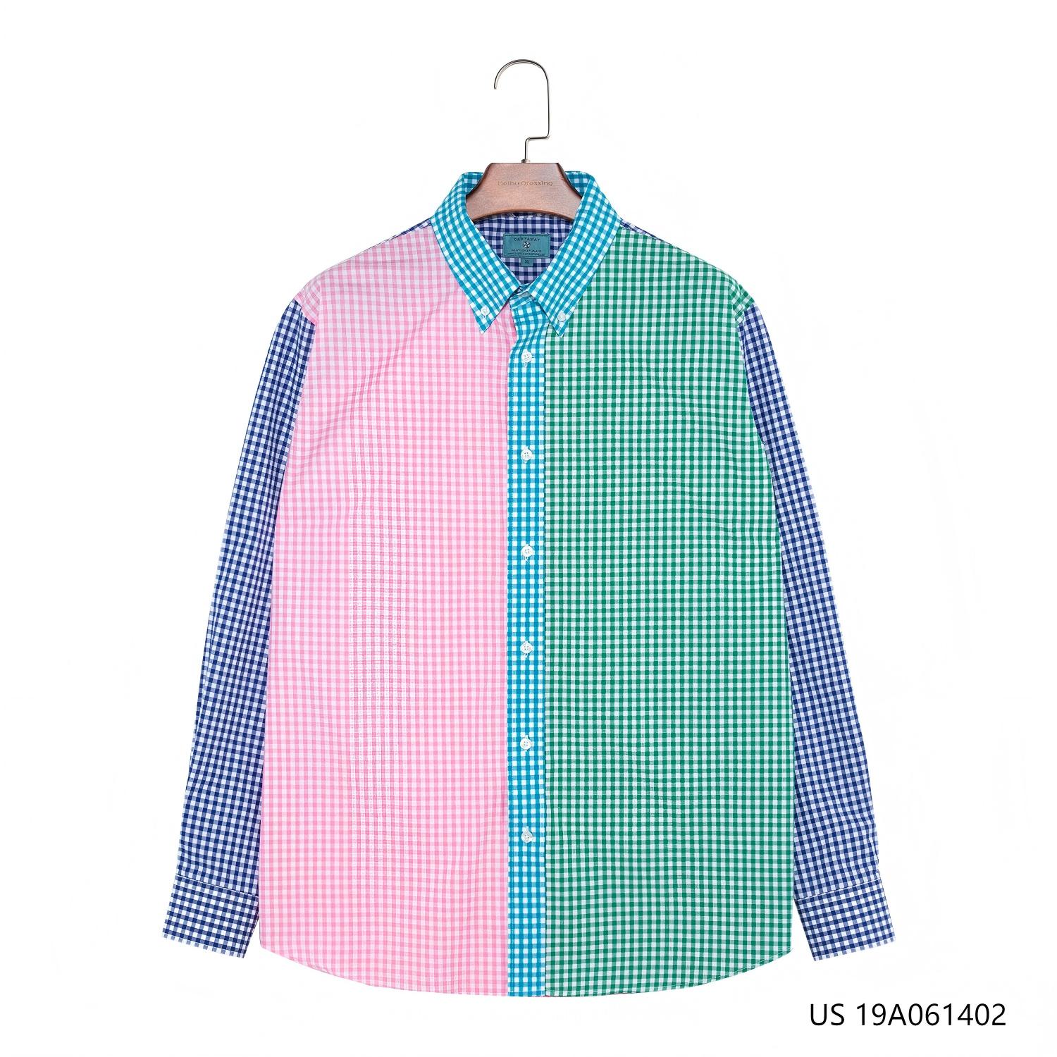 100% Cotton Patchwork Plaid Button Down Long Sleeve Shirts for Men
