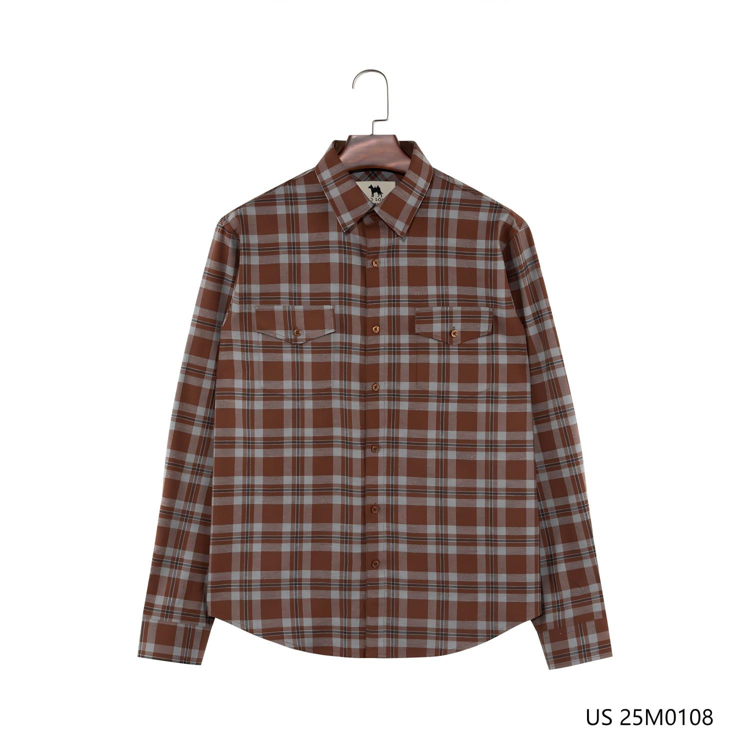 Men's 100% Cotton Plaid  Round Hem Button Down Long Sleeve Shirts