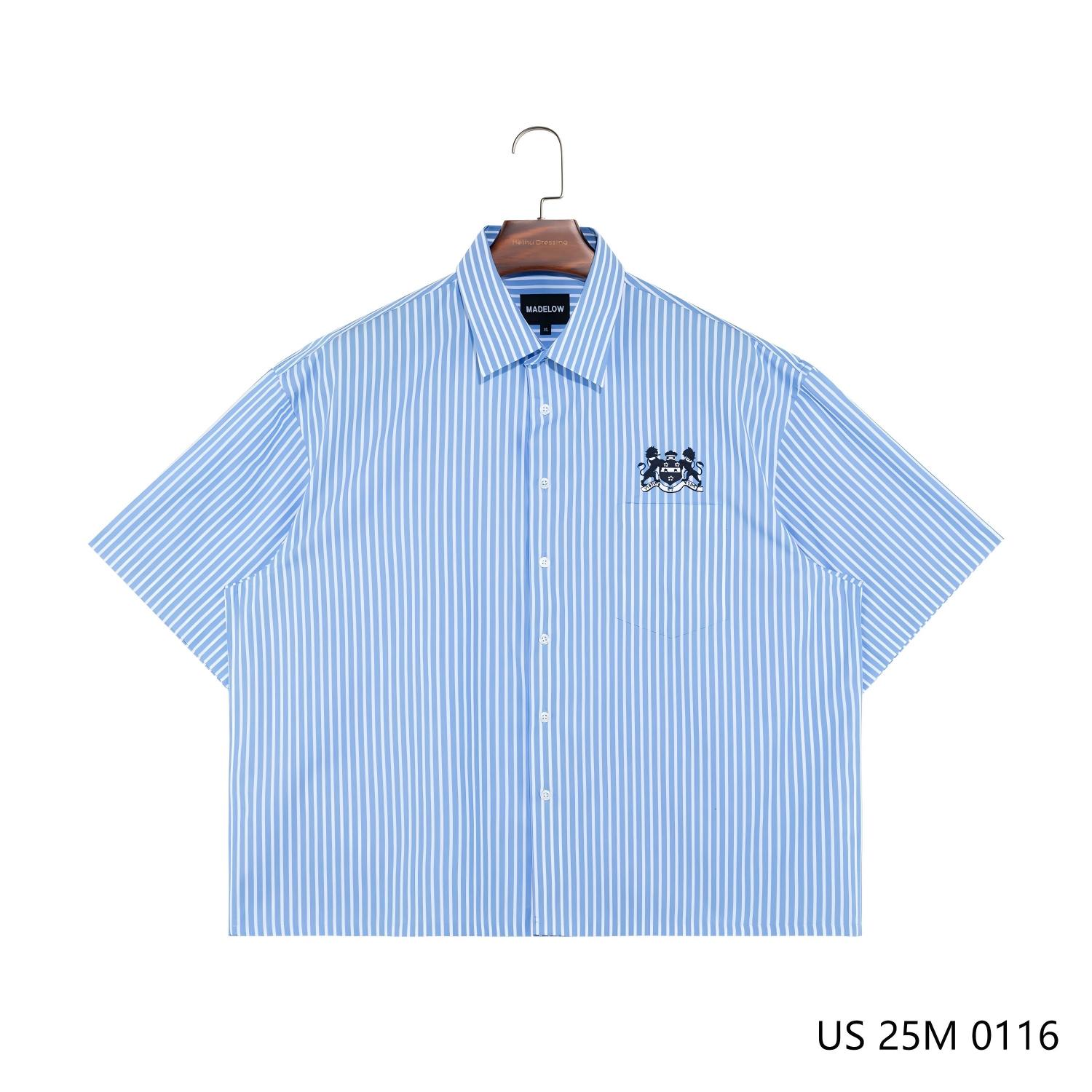 Men's 100% Cotton Embroidered And Stripes Short Sleeve Button down Shirts