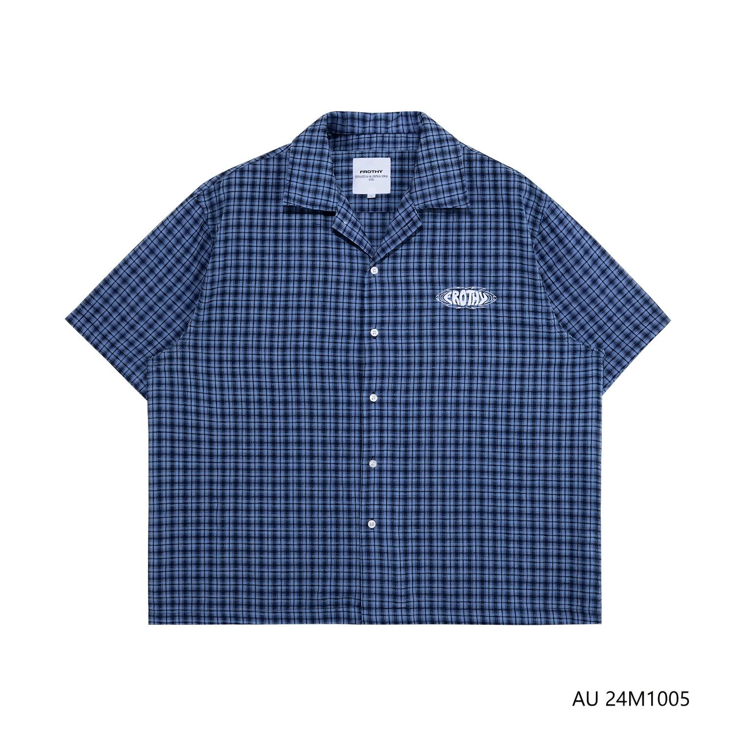 Men's 100% Cotton Blue Printed Plaid Short Sleeve Button Down Shirts