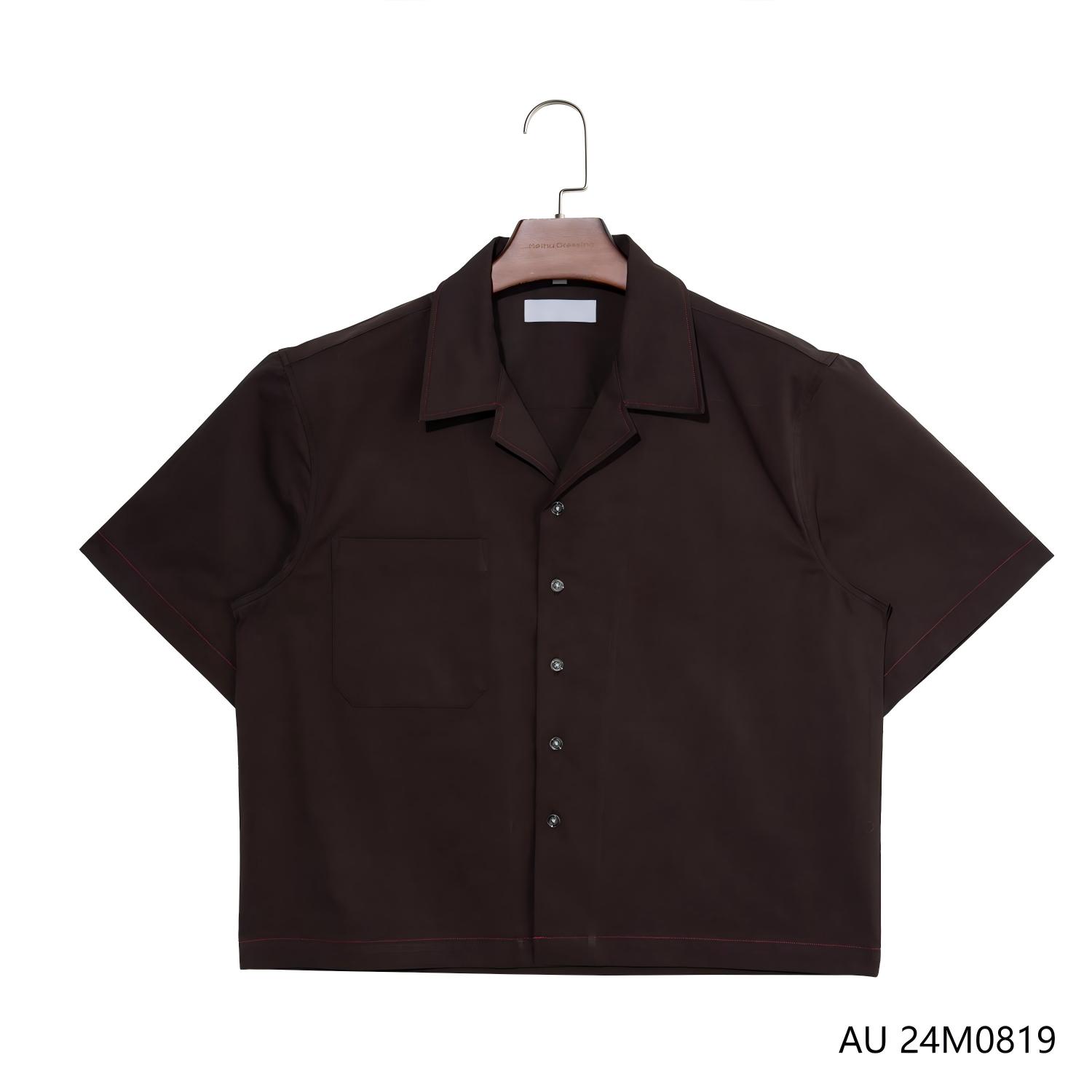 Men's 100% Cotton Black Customizable Short Sleeve Button Down Shirts With A Cuba Collar