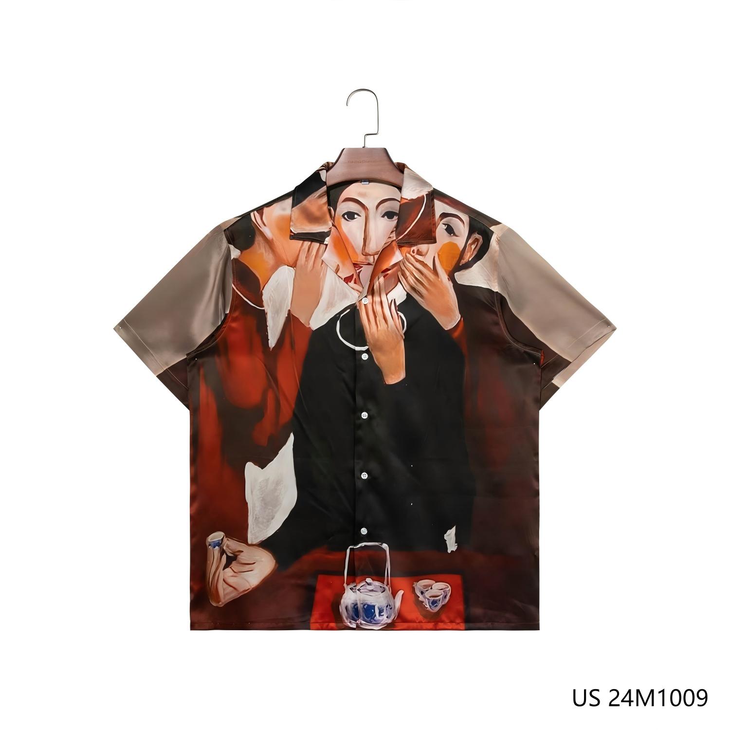 Men's 100% Silk Printed Short Sleeve Button Down Shirts
