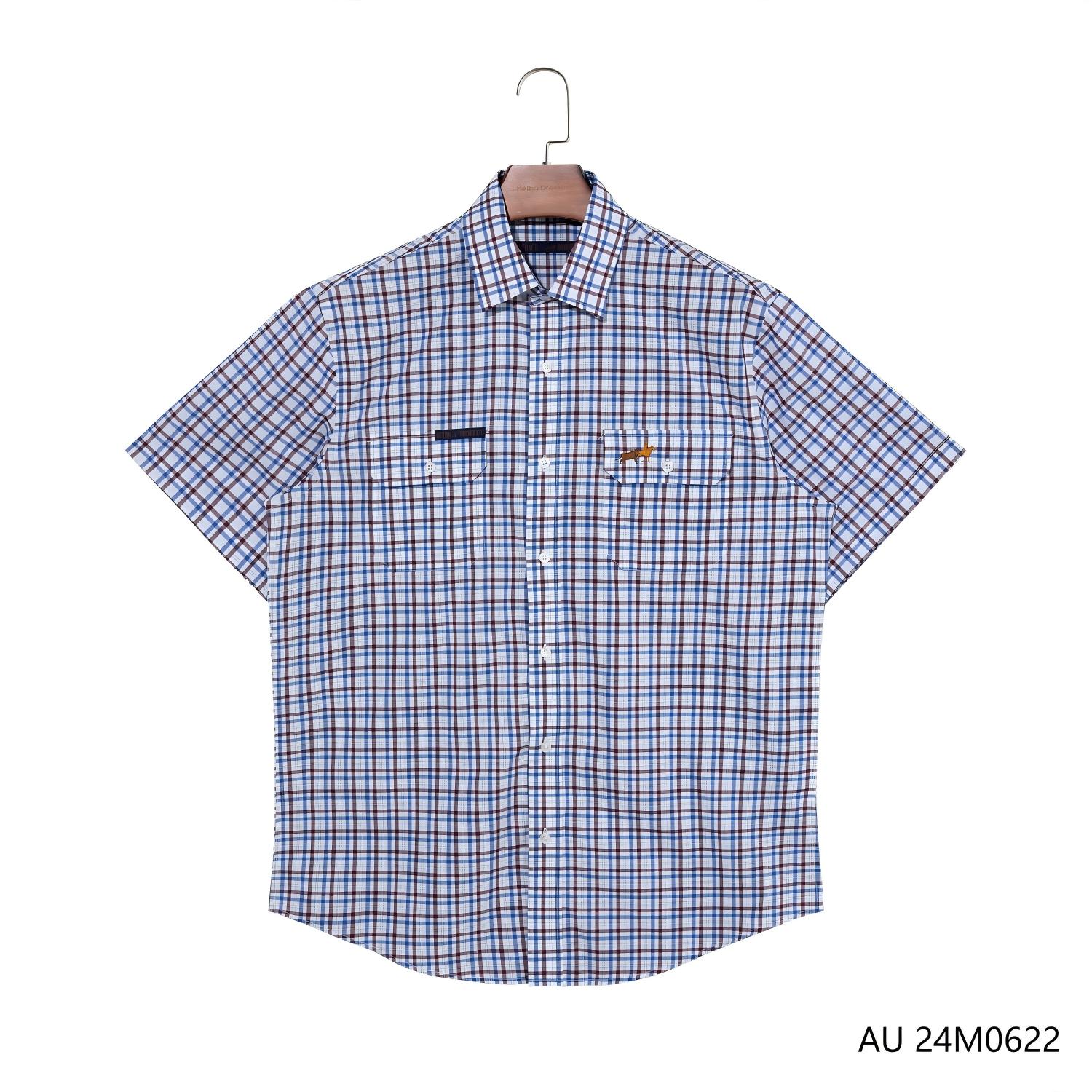 Men's 100% Cotton Plaid And Embroidered Short  Sleeve Button Down Shirts