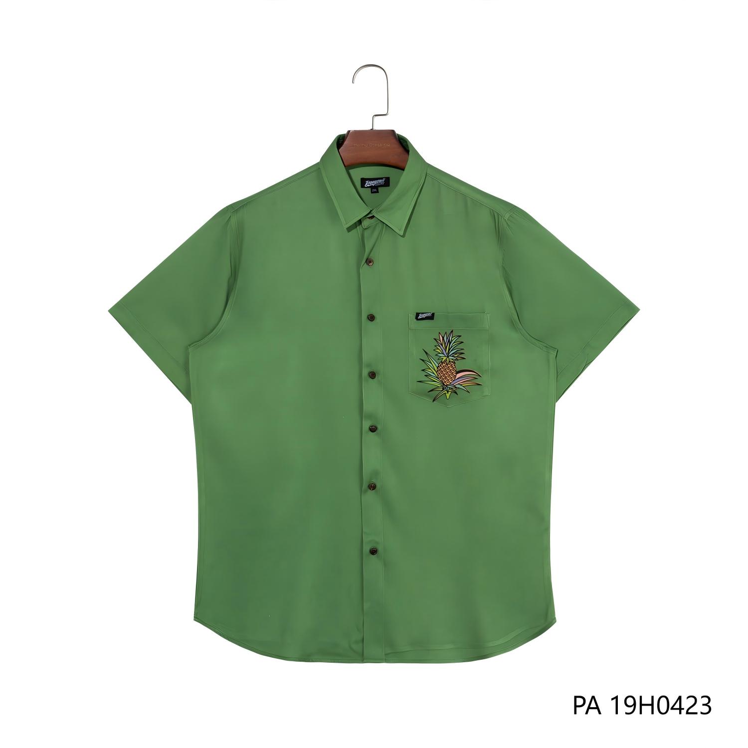 Men's Customizable Green Plain And Printing Short Sleeve Button Down Shirts