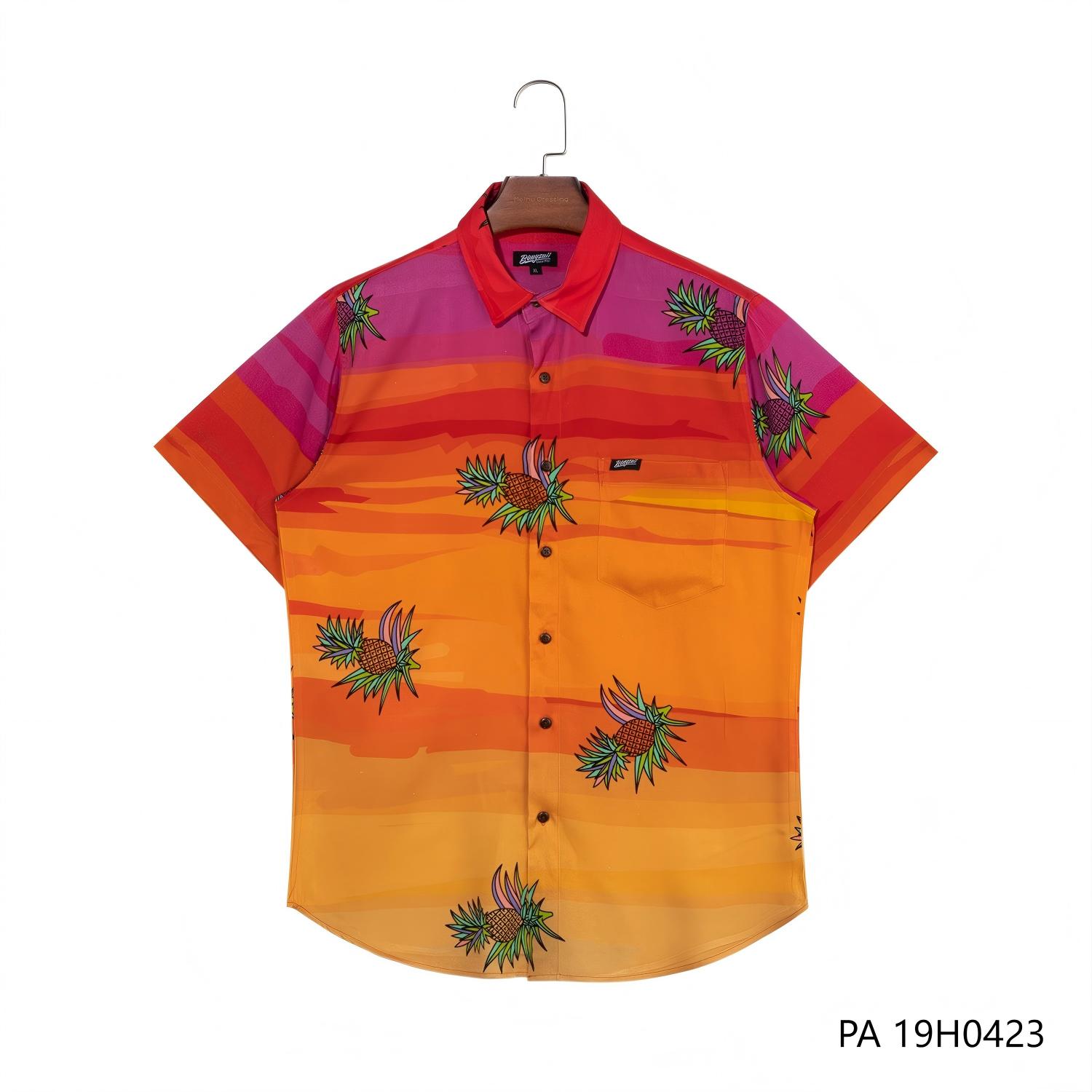 Men's Customizable Gradient Color Printing Short Sleeve Button Down Shirts