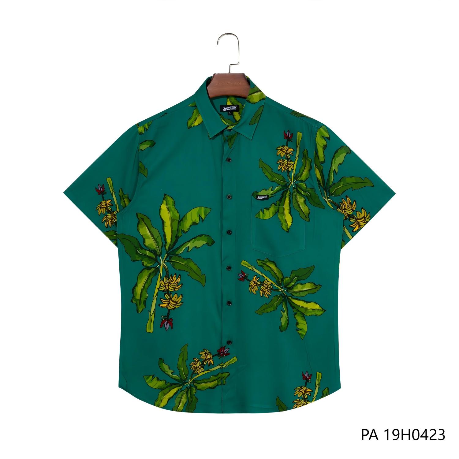 Men's Customizable Green  Printing Short Sleeve Button Down Shirts