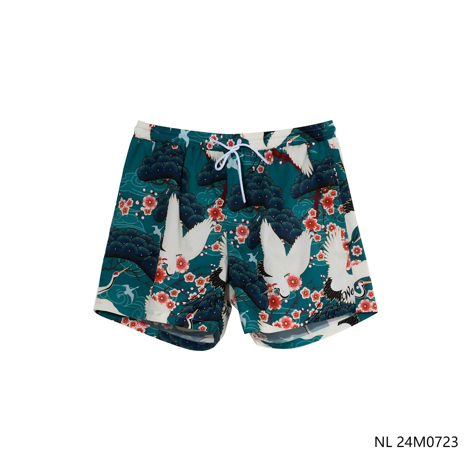 Men's 97% Cotton 3% Spandex Drawstring  Printed Shorts