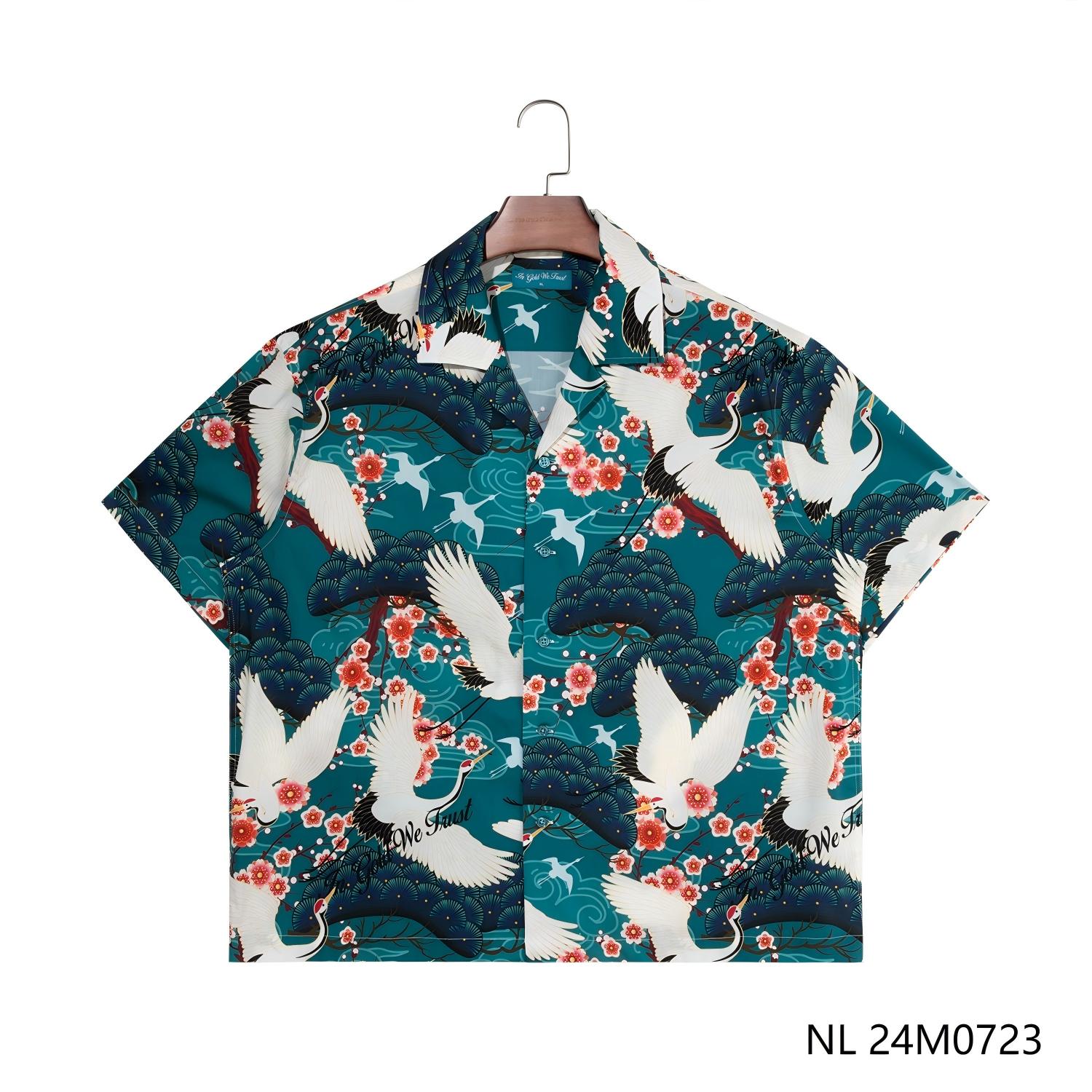 Men's 97% Cotton 3% Spandex Printed Short Sleeve Button Down Shirts