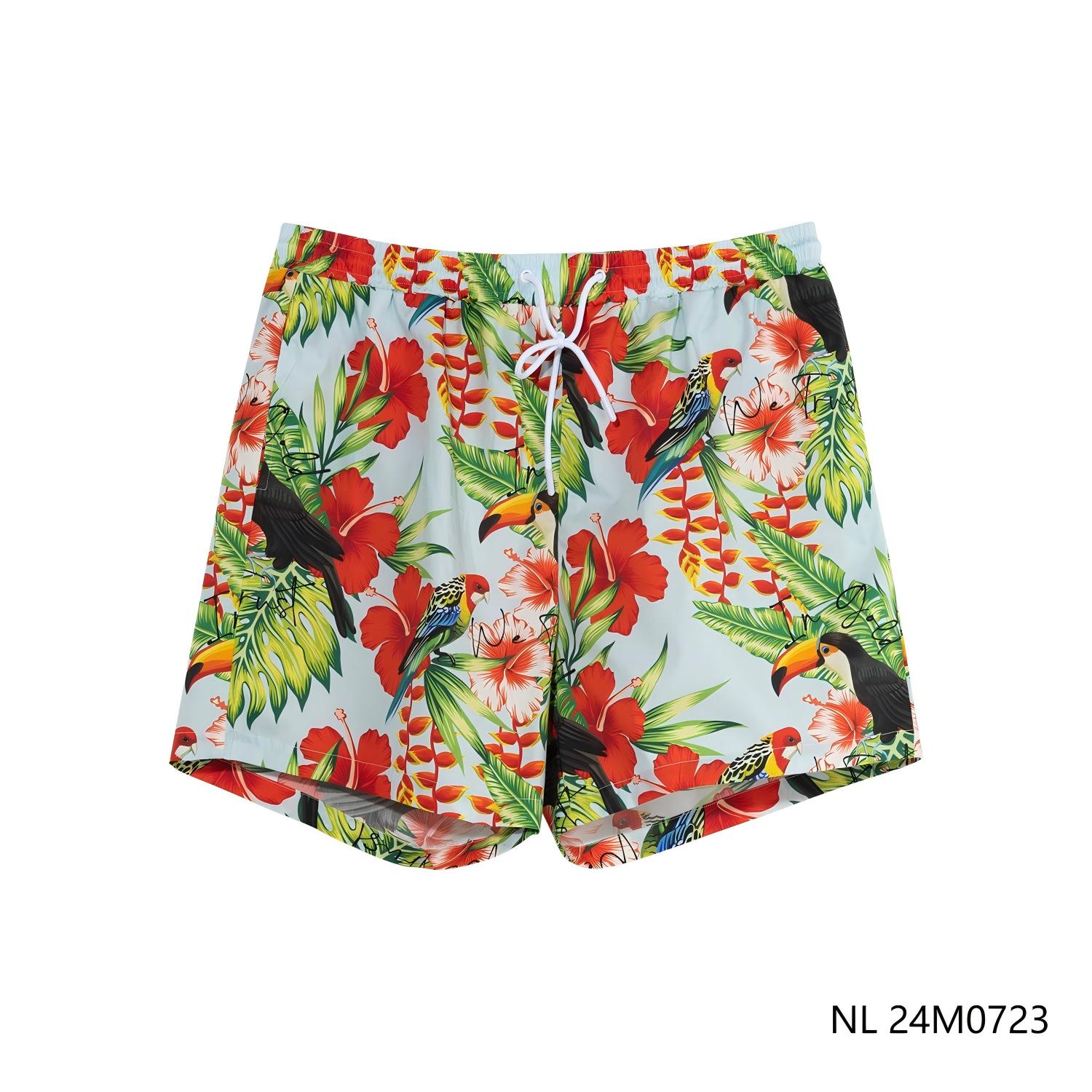 Men's 97% Cotton 3% Spandex Drawstring Printed Shorts