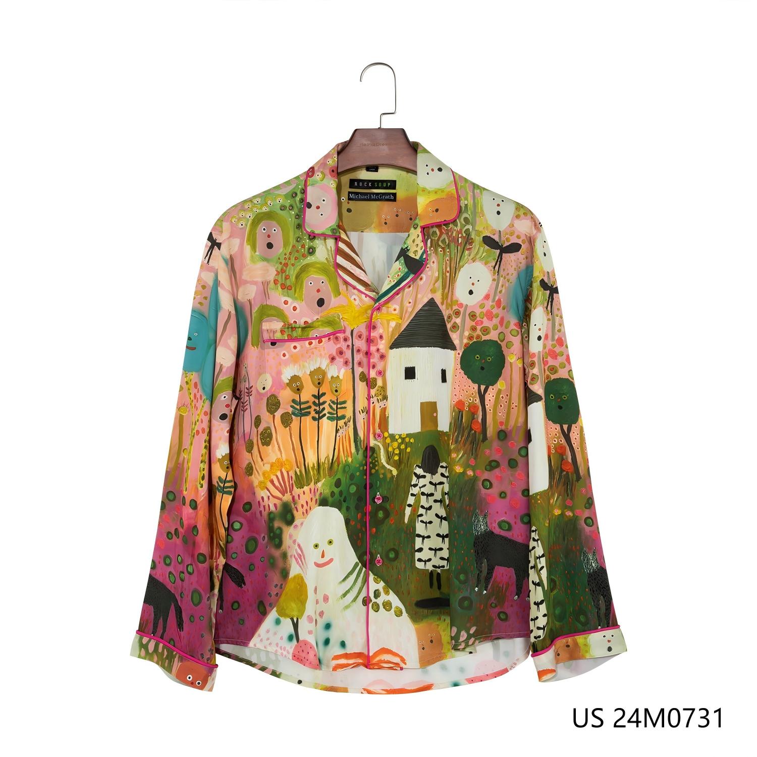 Men's 100% Rayon  Printing Button Down Long Sleeve Shirts