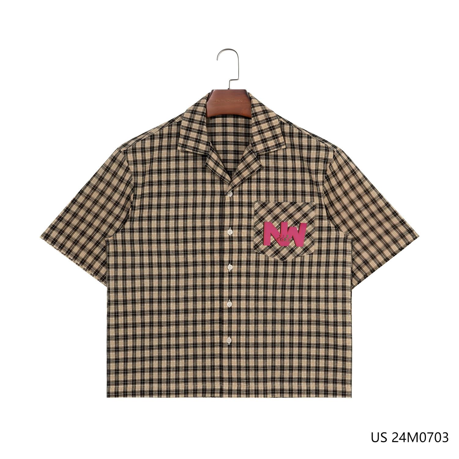 Men's  100% Cotton Plaid And Embroidered Short Sleeve Button Down Shirts