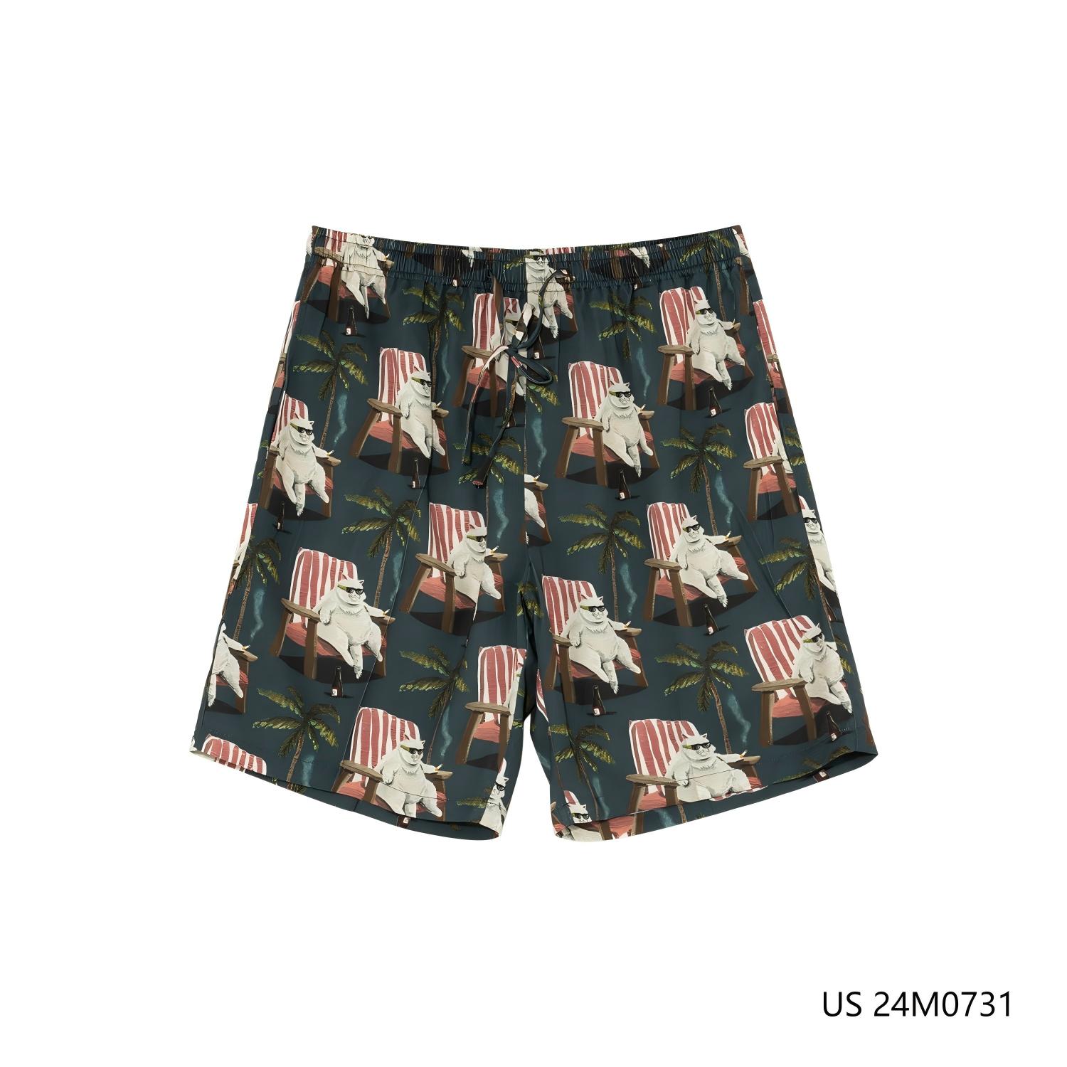 Men's 100% Rayon Printed  Drawstring Shorts