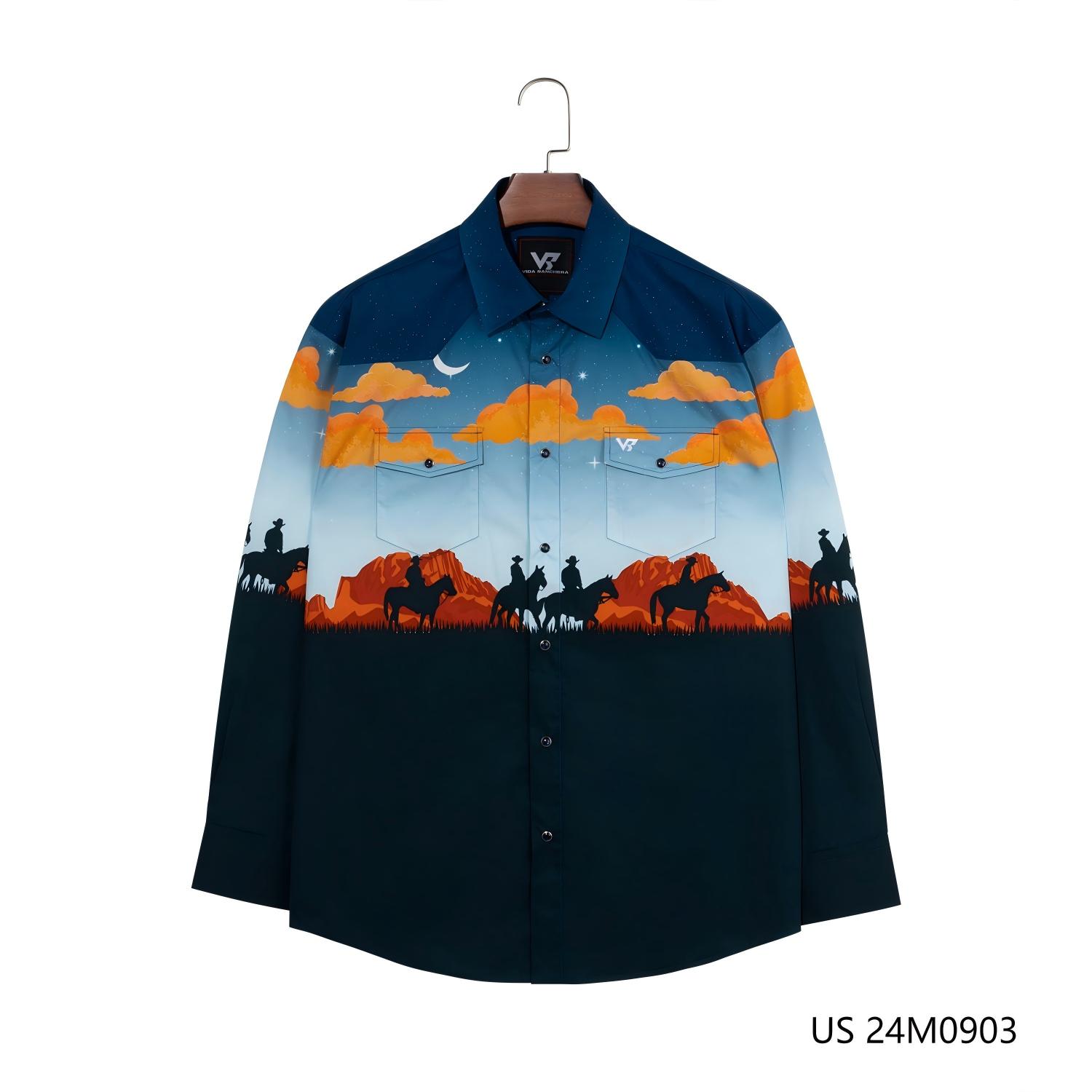 Men's 100% Cotton Printing And Embroidered  Button Down Long Sleeve Shirts