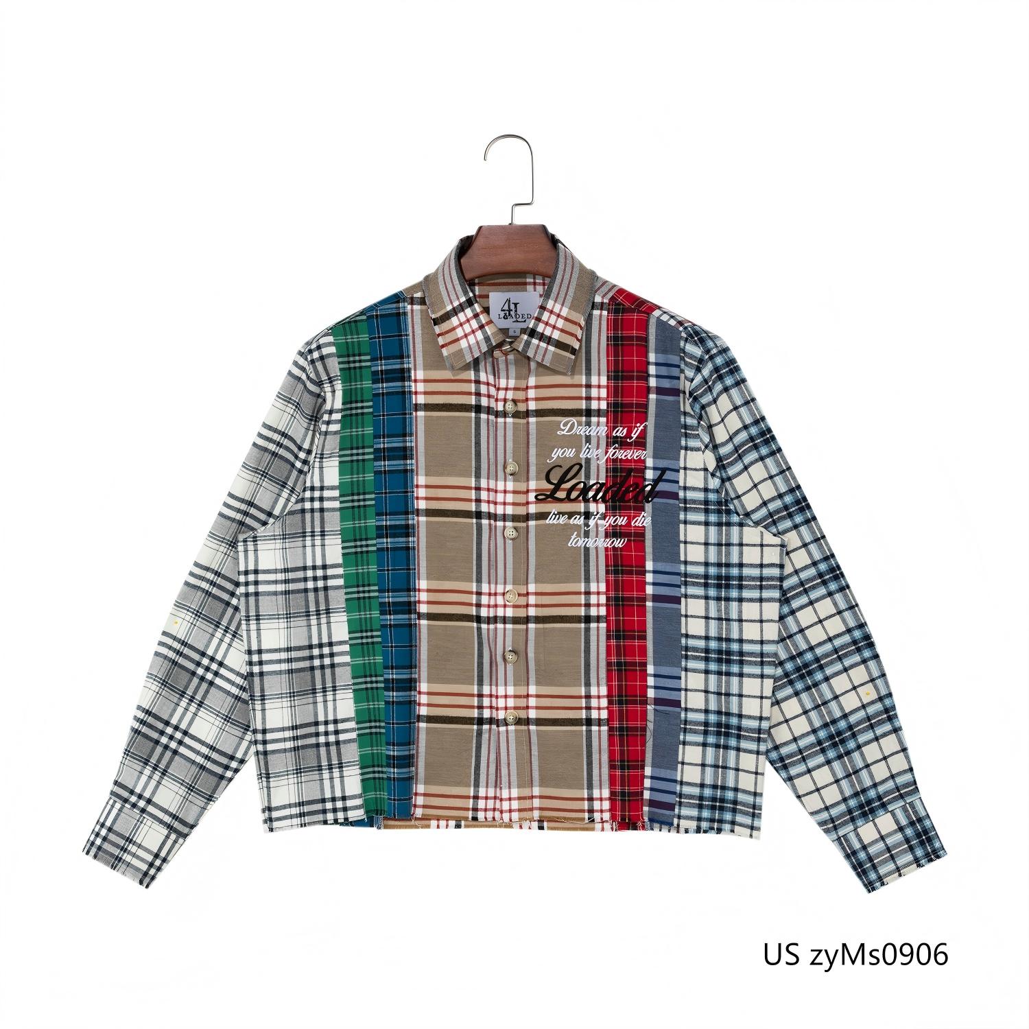 Men's 100% Cotton High Quality Square Collar  Multicolor Patchwork Button Down Long Sleeve Shirts