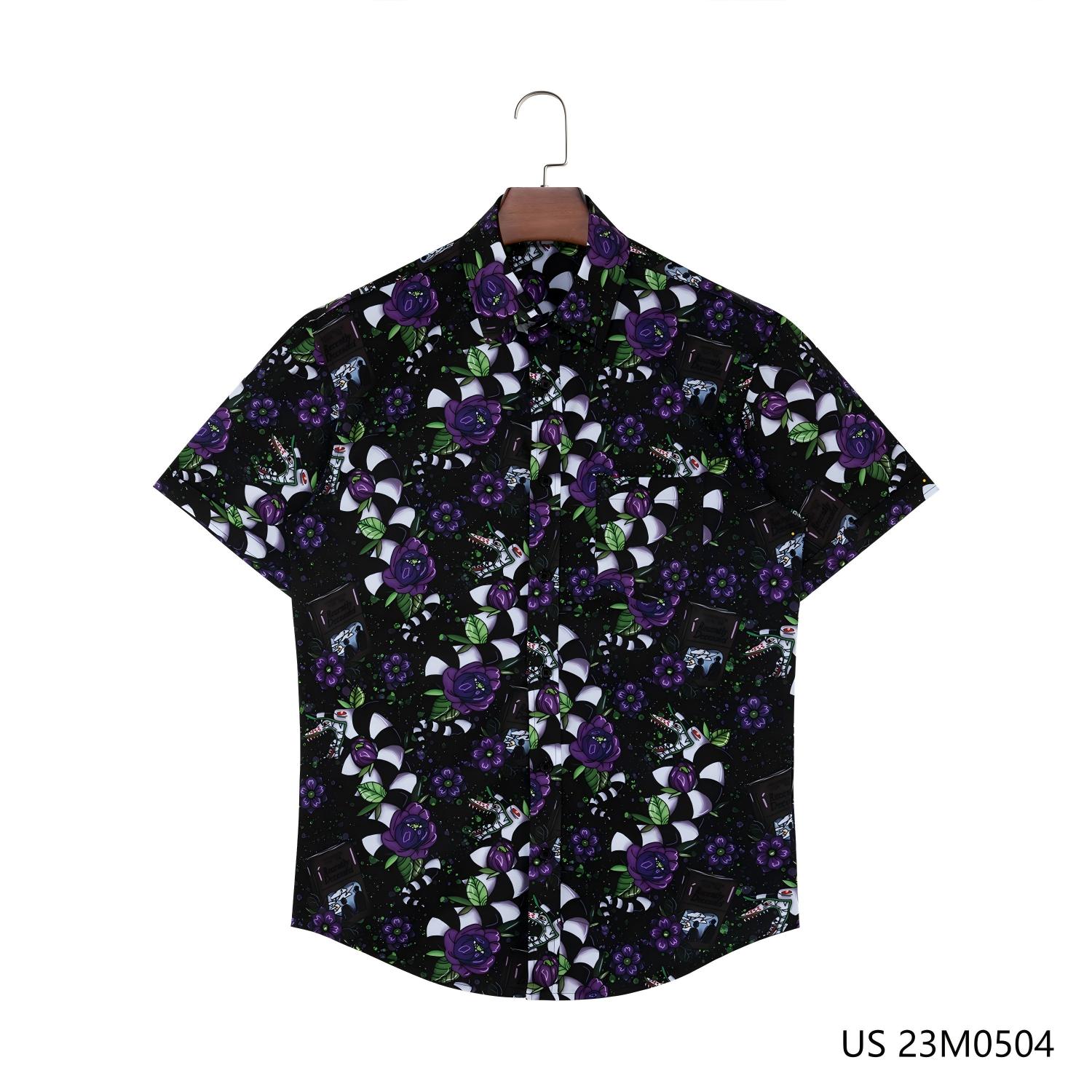 Men's  Printed  Round Hem Short Sleeve Button Down Shirts