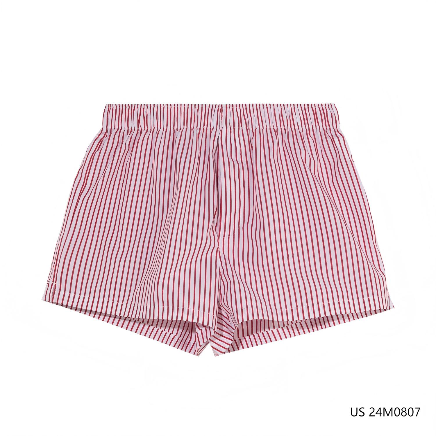 Men's 100% Cotton White And Pink Stripes Elastic Waist Shorts