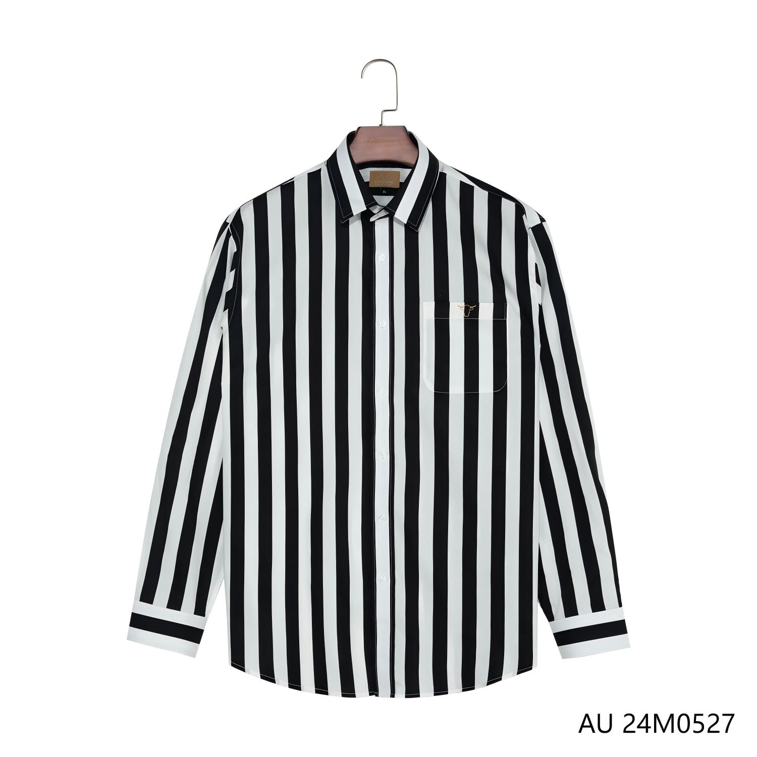Men's 100% Cotton Black And White Stripes Button Down Long Sleeve Shirts