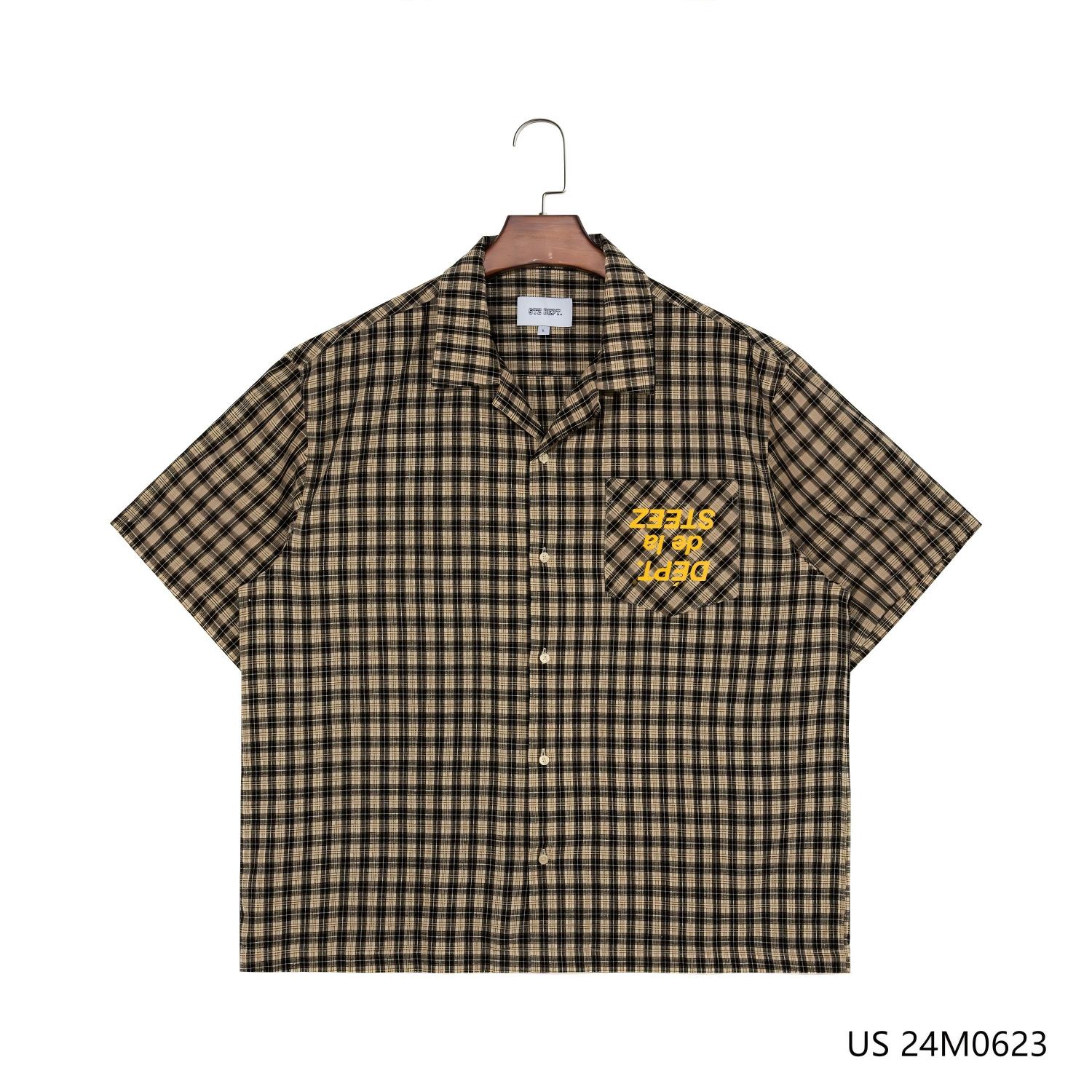 Men's 100% Cotton Printing And Plaid Short Sleeve Button Down  Button Down Shirts