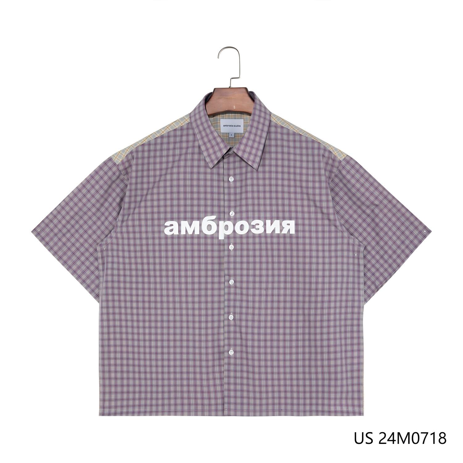 Men's 100% Polyester Printed Contrast Color  Short Sleeve Button Down Patchwork Shirts