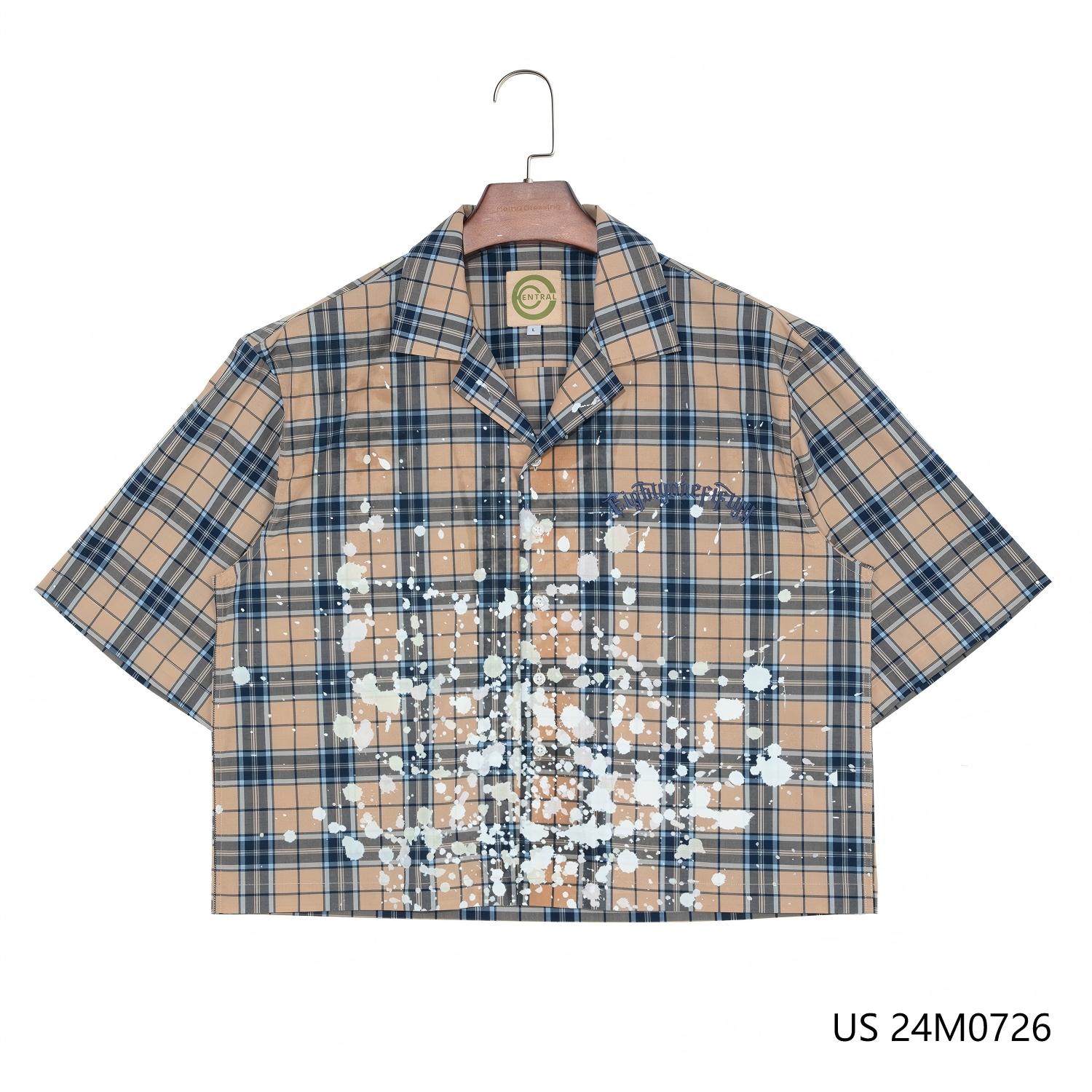 Men's 100% Cotton Printed And Embroidered Plaid Short Sleeve Button Down Shirts