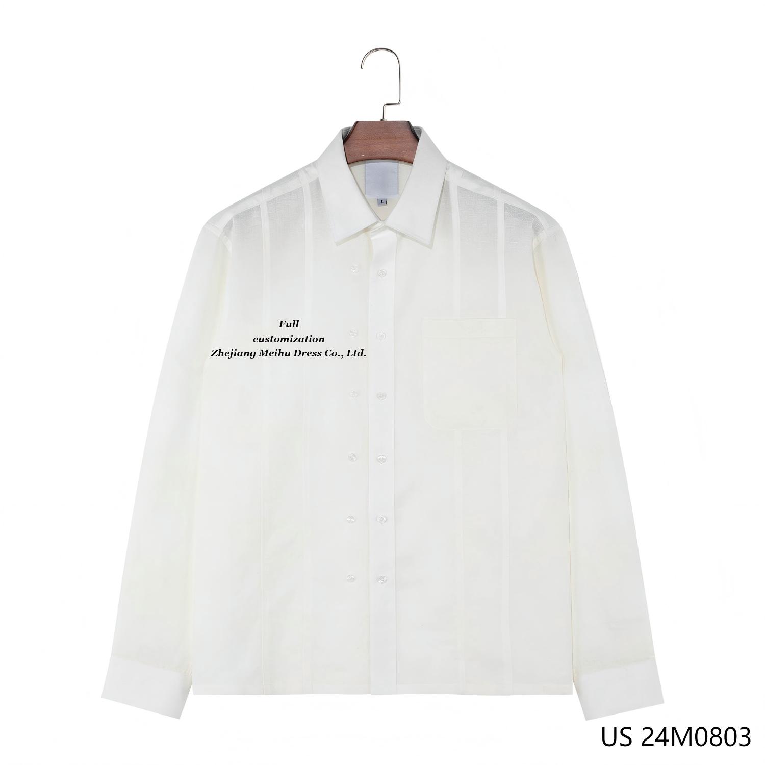 Men's 100% Cotton Customizable Plain White Breathable Translucent Button Down Long Sleeve Shirts