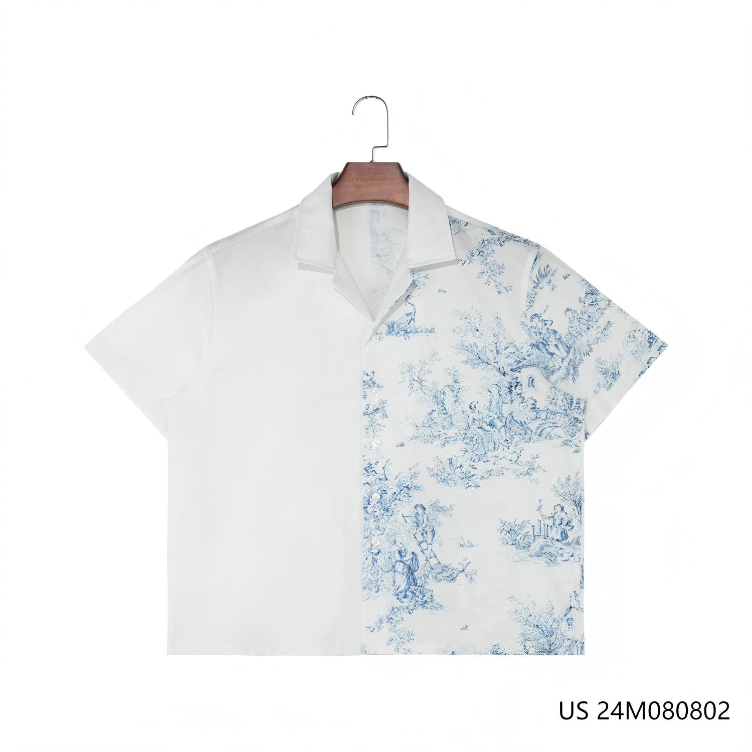 Men's 100% Cotton Printed Patchwork Short Sleeve Button Down Shirts