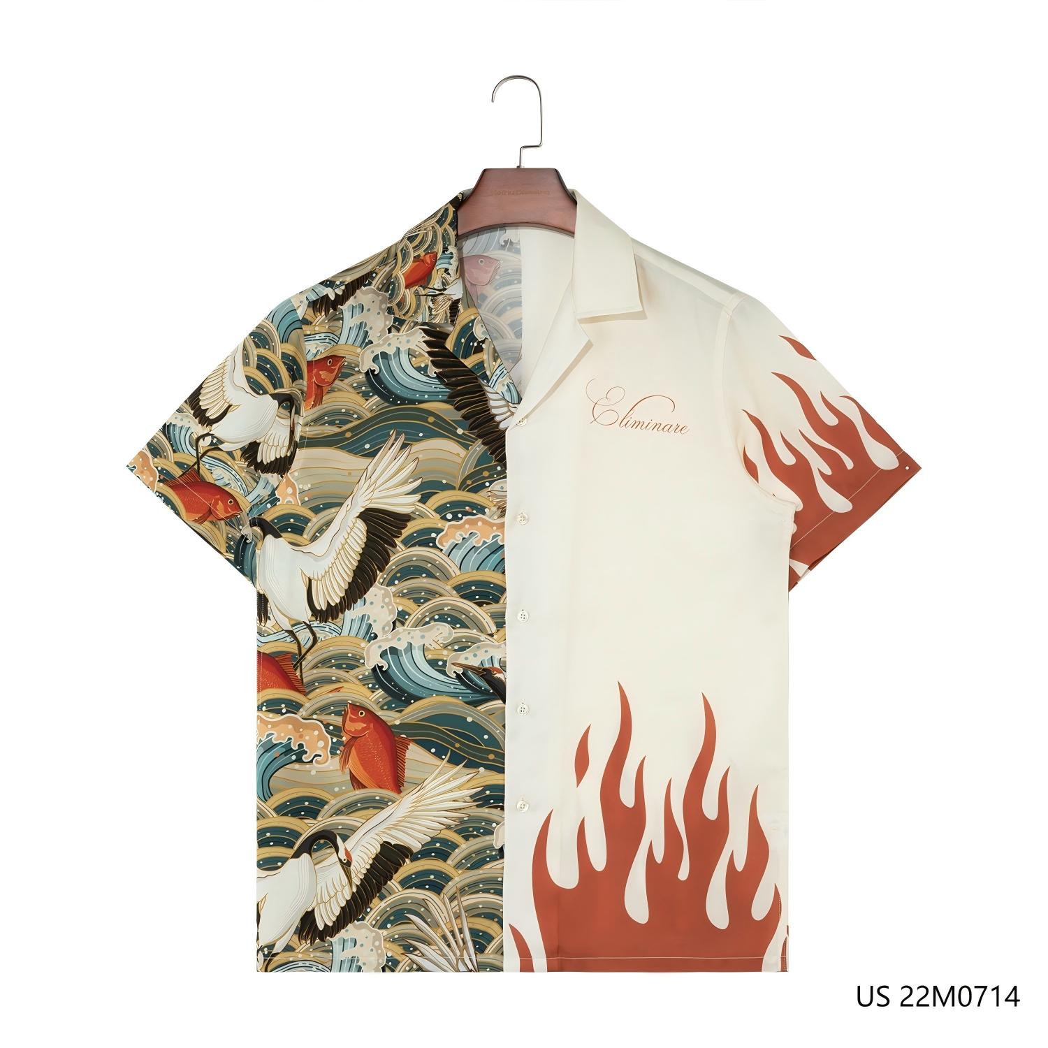 Men's  Printed Patchwork  Short Sleeve Button Down Shirts