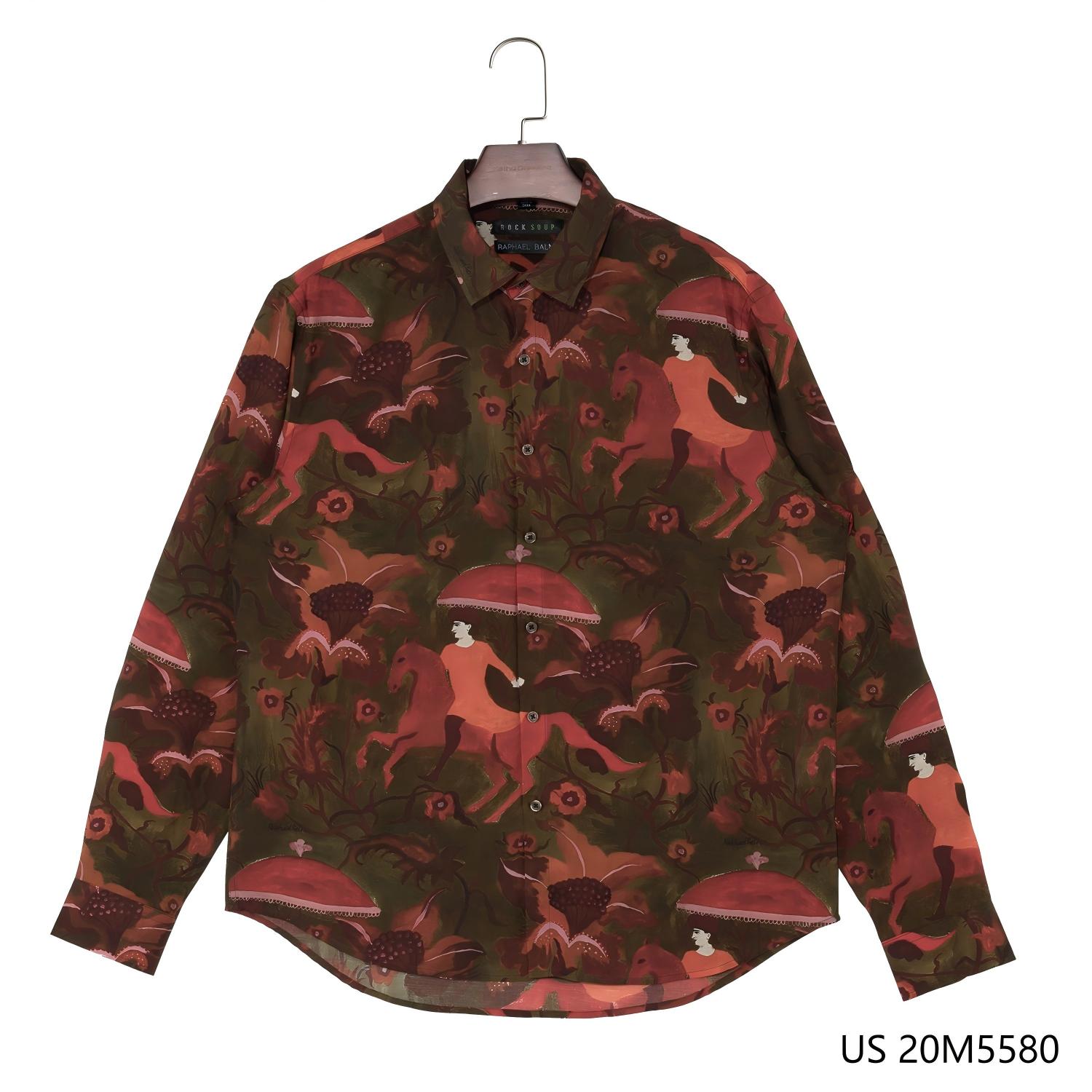 Men's 94% Tencel 6% linen Printed Button Down Long Sleeve Shirts