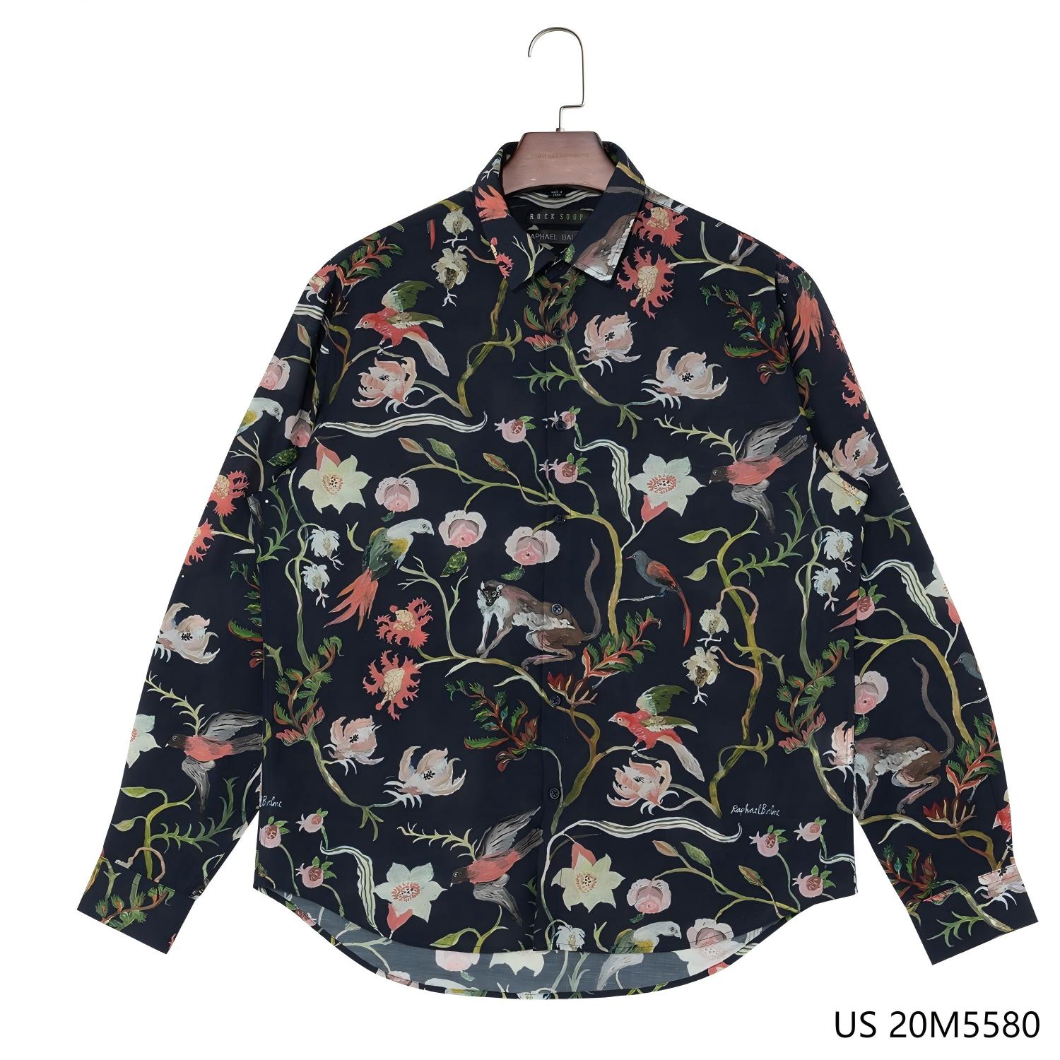 Men's 94% Tencel 6% linen Printed Button Down Long Sleeve Shirts