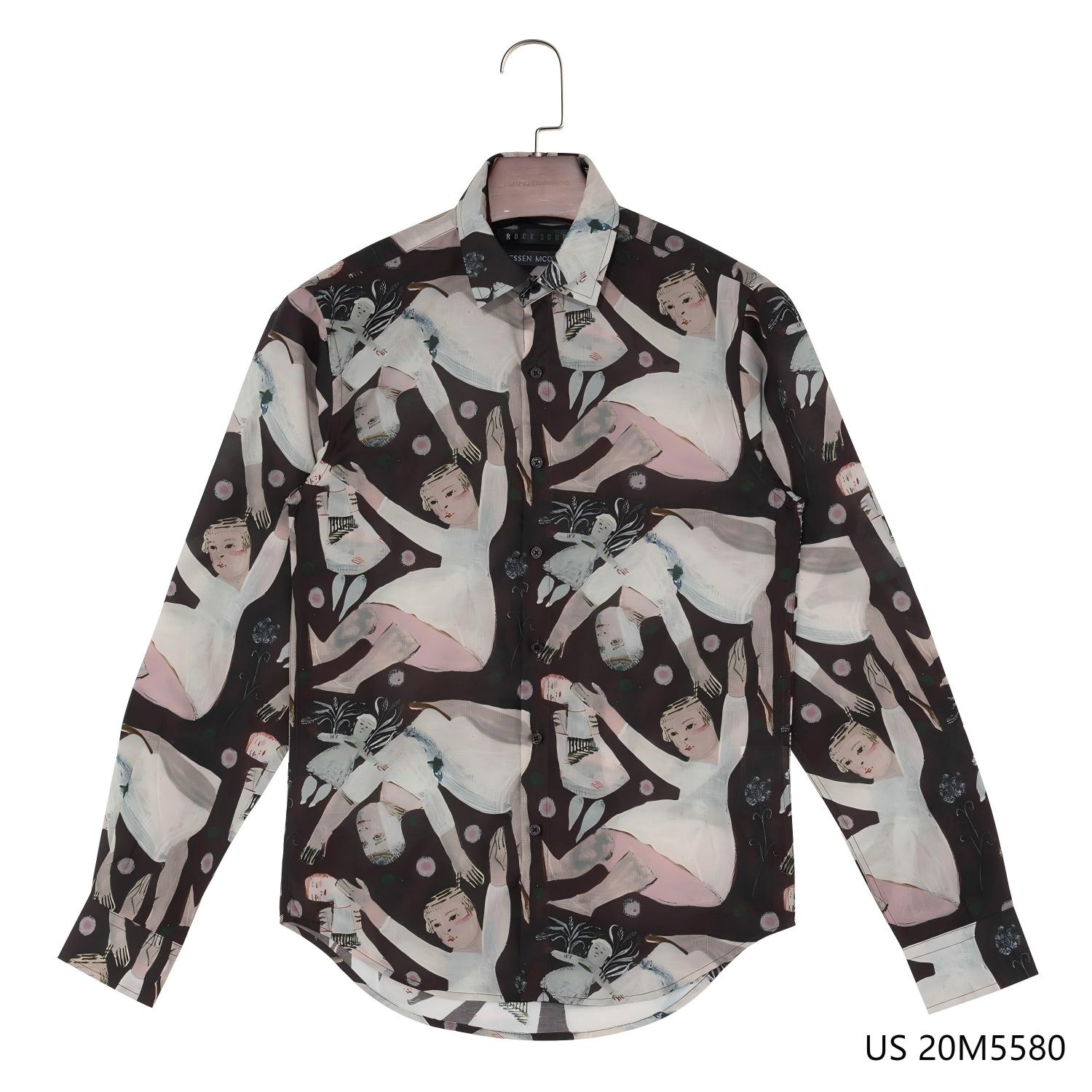 Men's 94% Tencel 6% linen Printed Button Down Long Sleeve Shirts