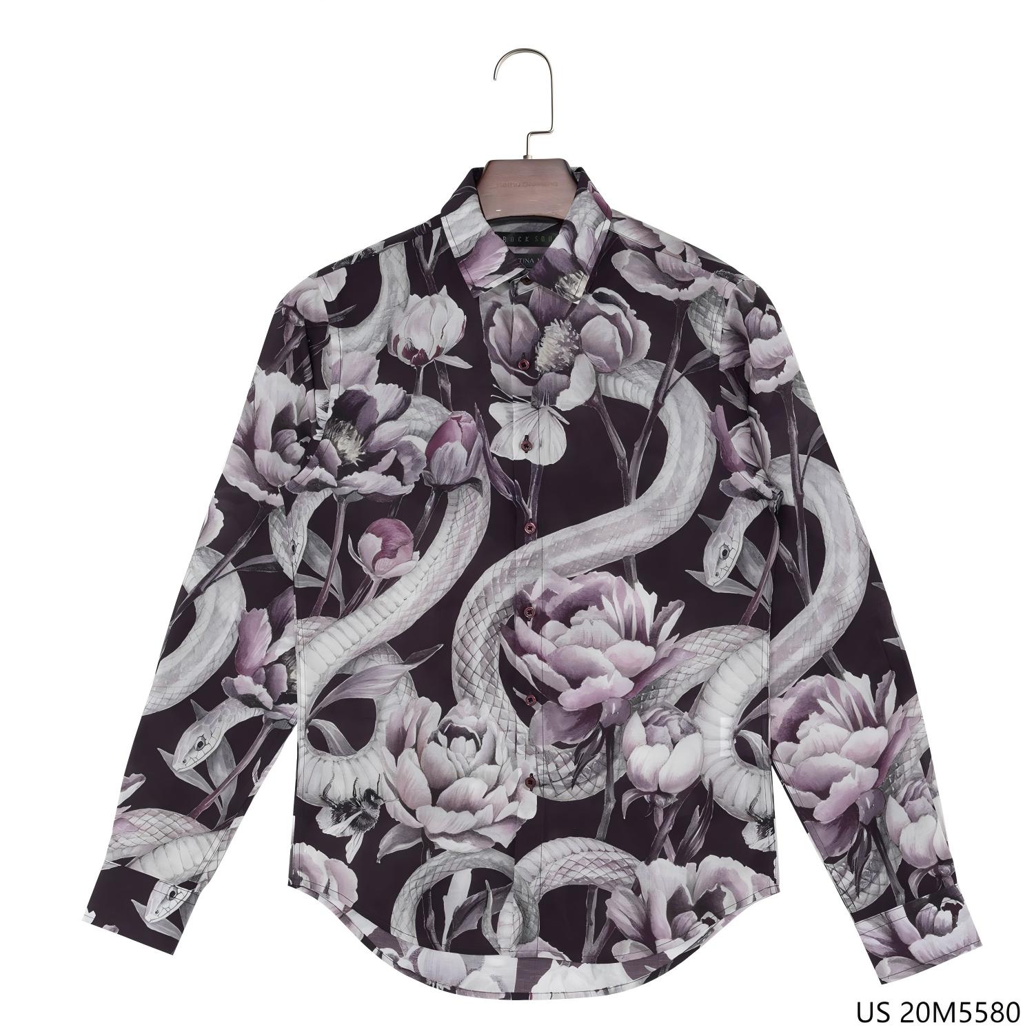 Men's 94% Tencel 6% linen Printed Button Down Long Sleeve Shirts