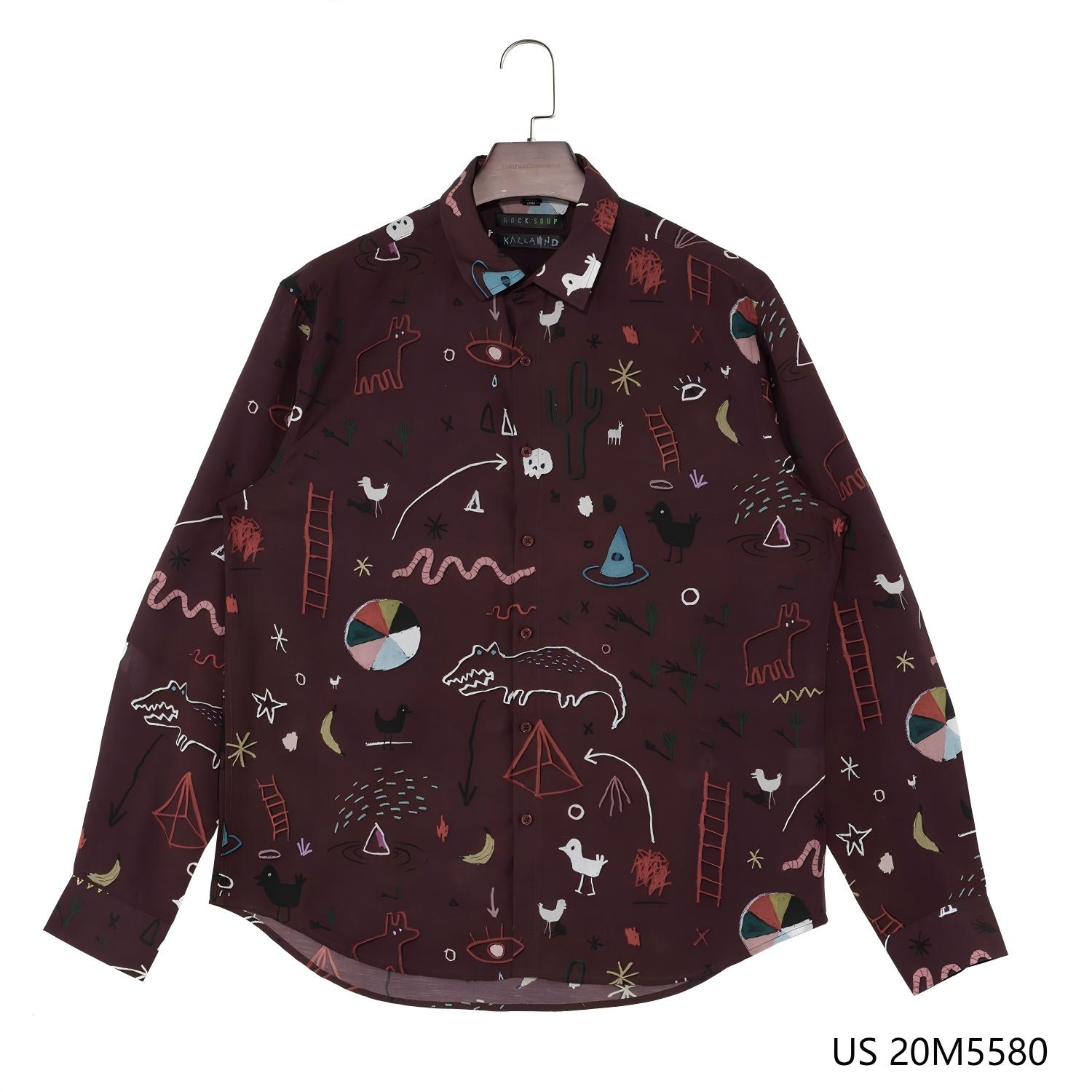 Men's 94% Tencel 6% linen Printed Button Down Long Sleeve Shirts