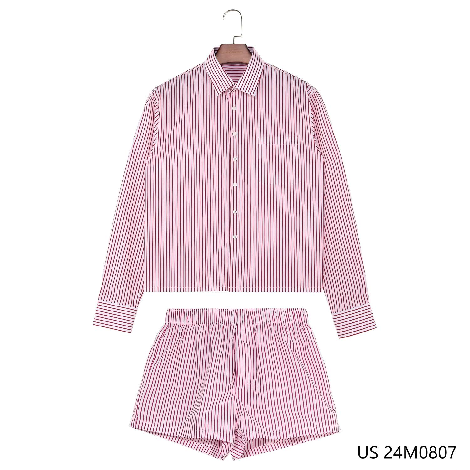 Custom Button up Shirts Striped Printing Pink Plus Size Men Shirt and Short 2 Piece Set