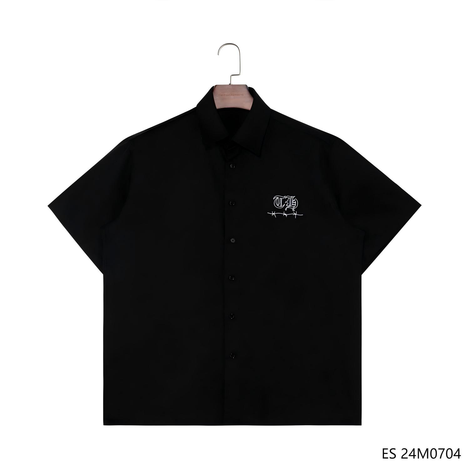 Men's 100% Cotton Plain Black Printed Short Sleeve Button Down Shirts