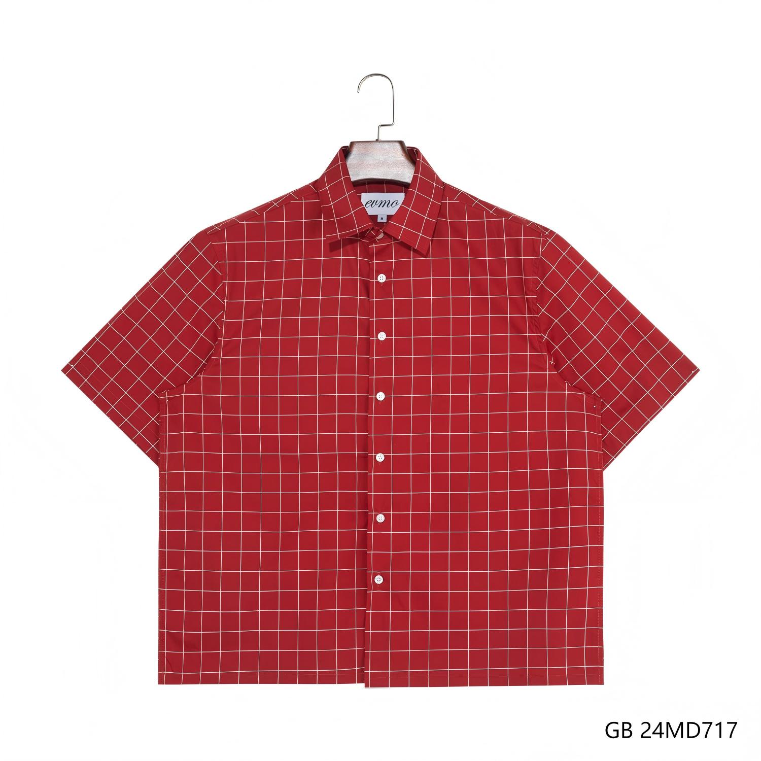 Men's 100% Cotton Red And White Plaid Short Sleeve Button Down Shirts