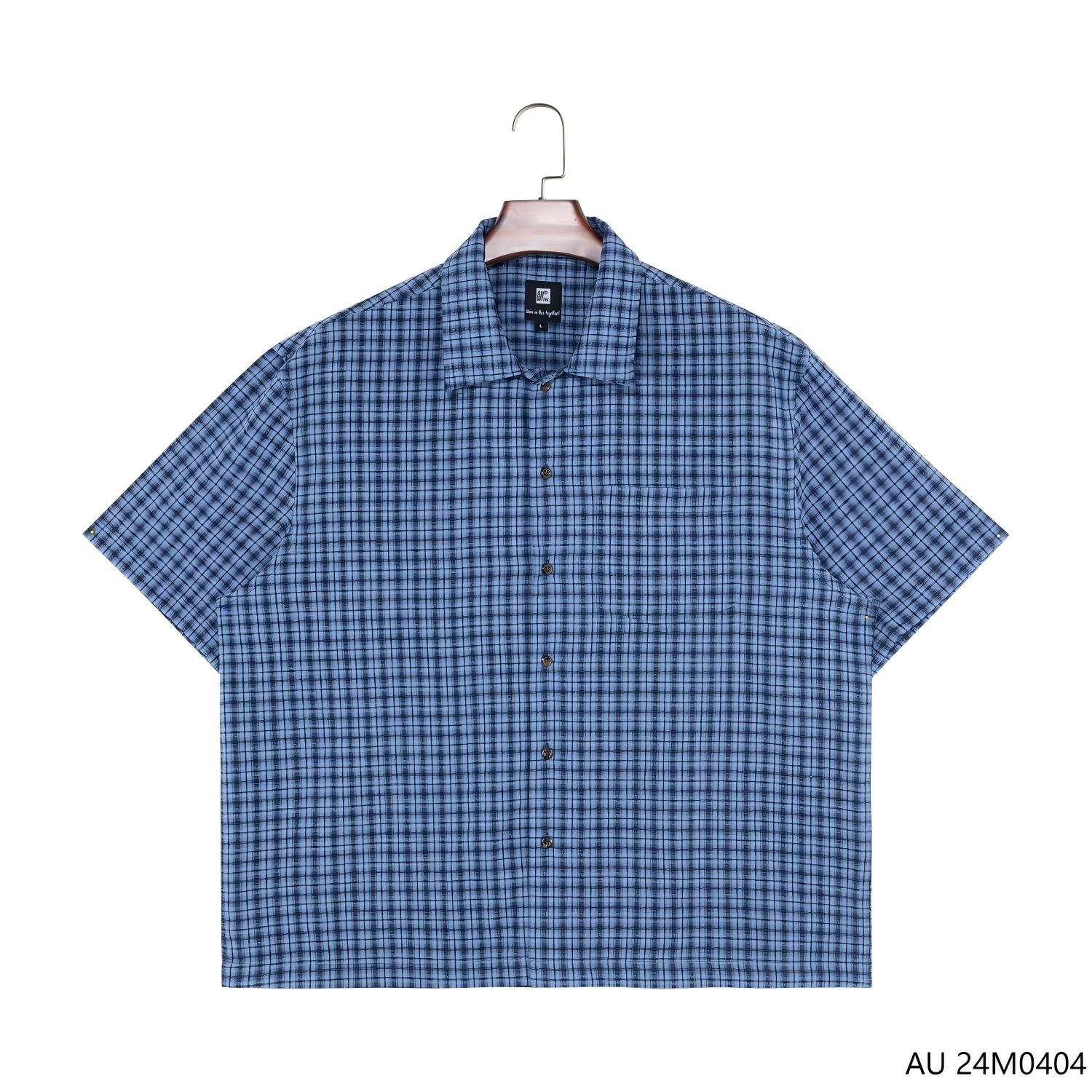 Men's 100% Cotton Blue Plaid Short Sleeve Button Down Shirts